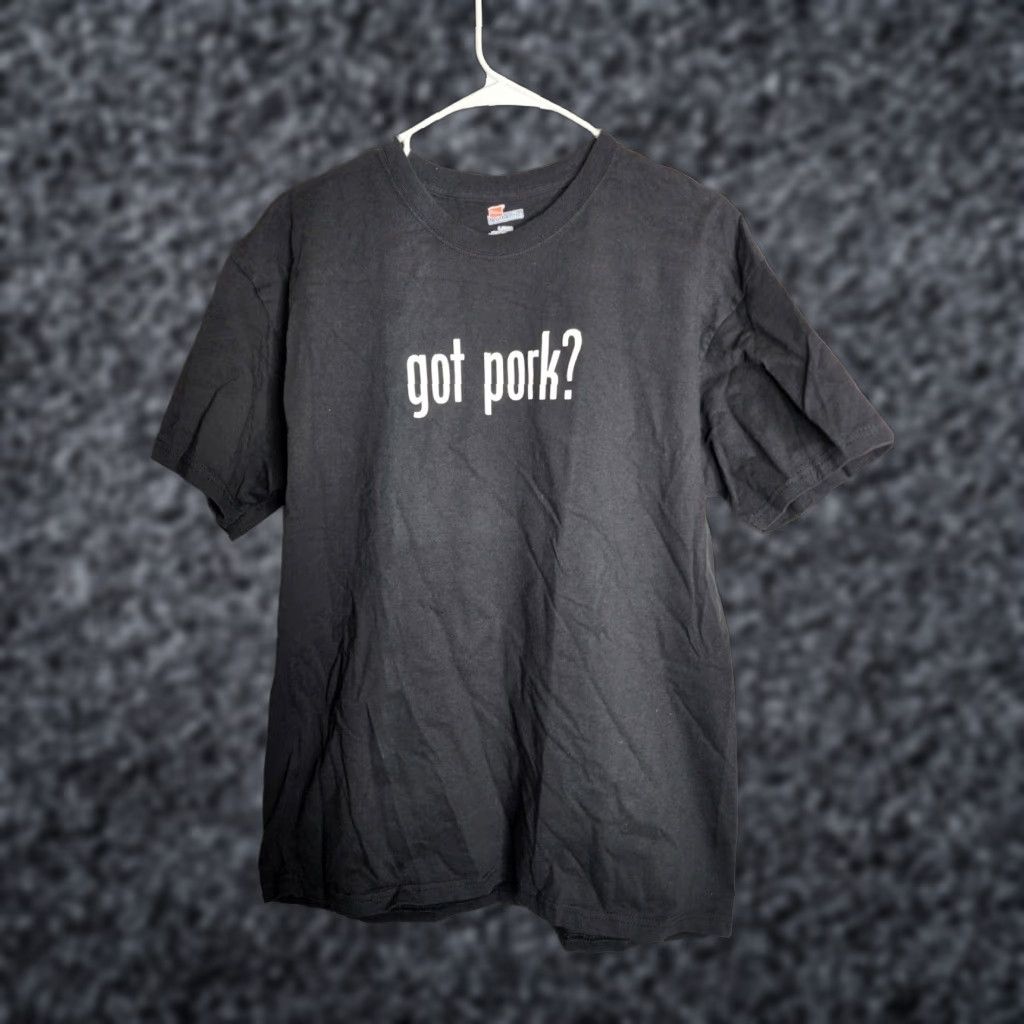 Hanes Hanes Mens T-Shirt Black Short Sleeve Crew Neck Double-Sided Granny's BBQ Pig South Carolina Funny Got Pork? L Size US L / EU 52-54 / 3 - 1 Thumbnail