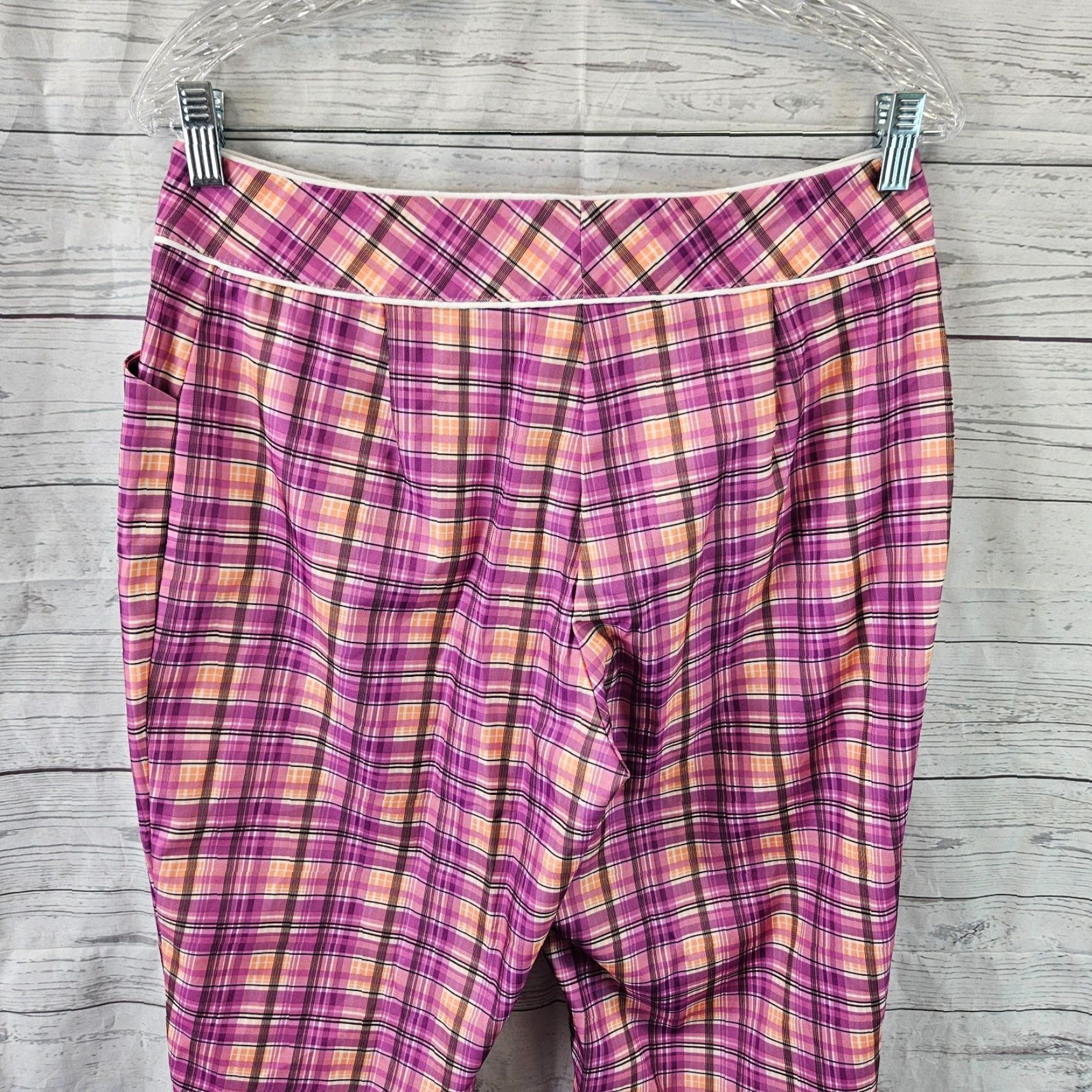 Vintage Tail Women's Capri Pants Sz 10 Plaid High Rise Purple Orange - Polyester, Flat Front, Regular Rise, Tail Brand, 10, Womens, Pants Size 32" / US 10 / IT 46 - 4 Thumbnail