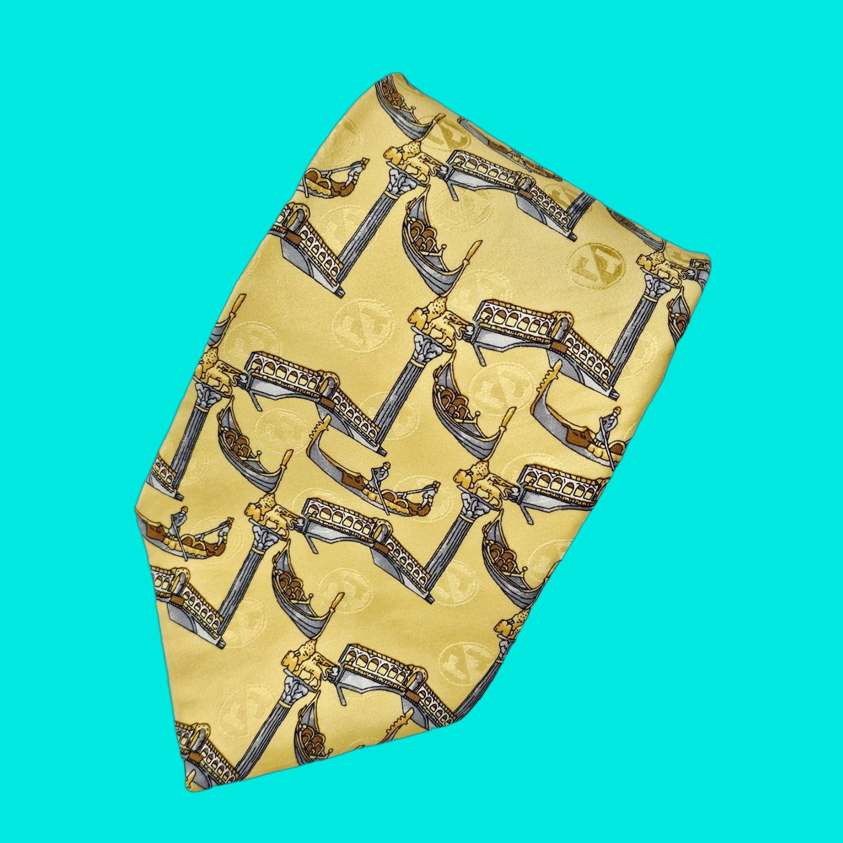 Vintage VINTAGE Trevisan Venezia Necktie Men Yellow Silk Tie Italy EUC 59" Office Preppy Tie Size ONE SIZE - 1 Thumbnail