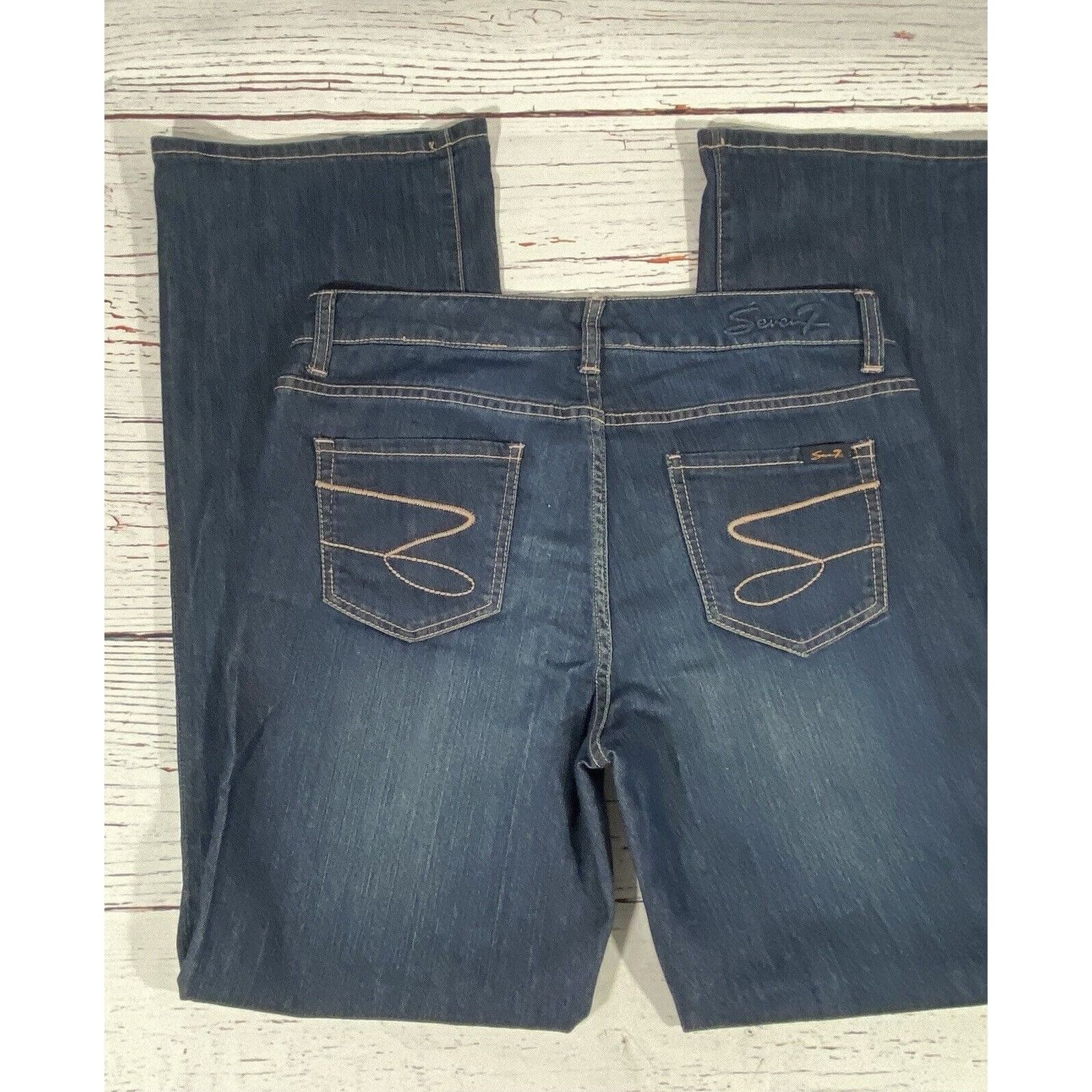 Seven 7 Seven 7 Womens Jeans Size 10 Wide Leg Dark Wash Blue Cottom Size 32" / US 10 / IT 46 - 13 Thumbnail
