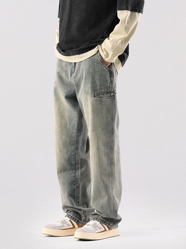 Japanese Brand Men's washed distressed straight leg loose versatile jeans Size US 32 / EU 48 - 1 Thumbnail