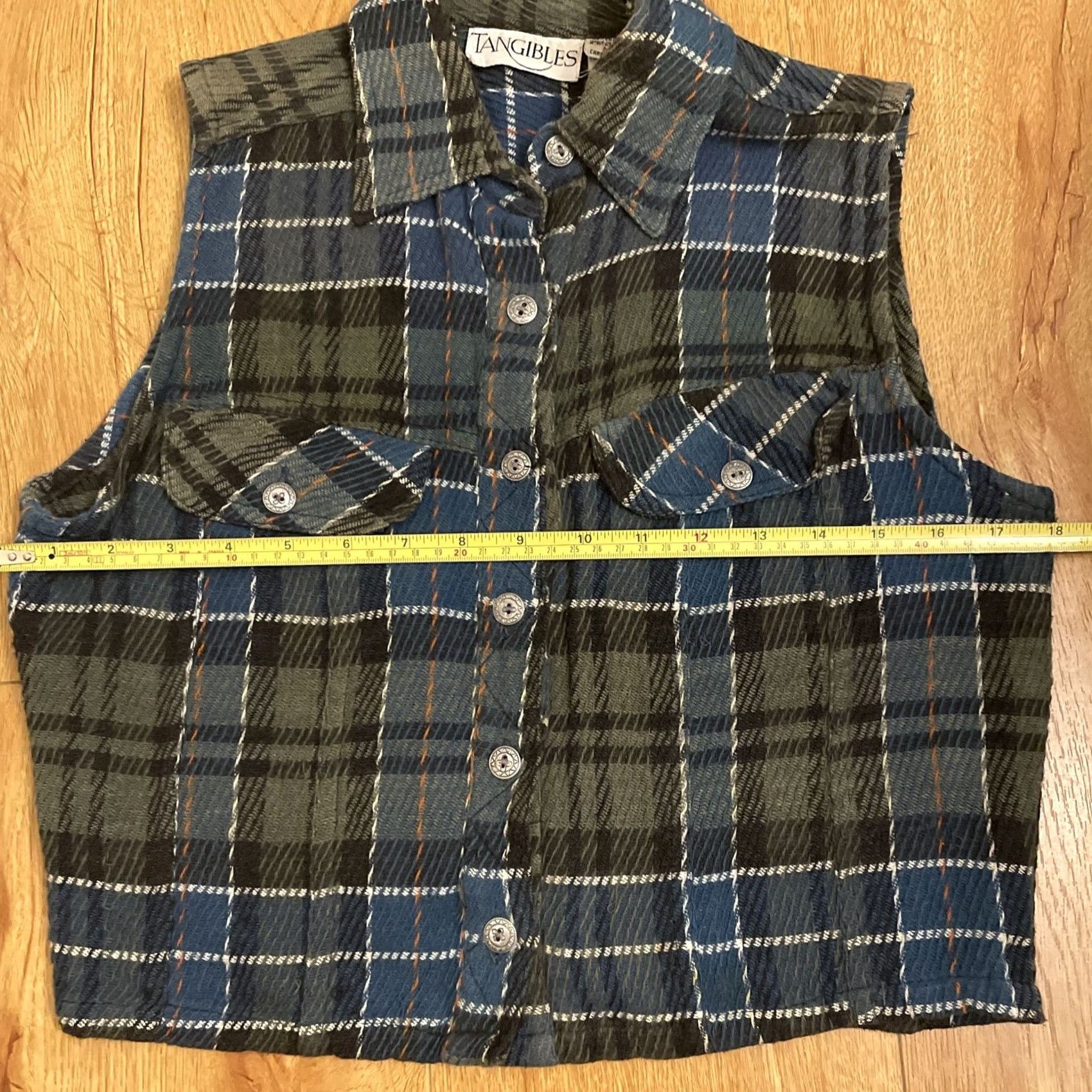 Vintage VINTAGE Tangibles 90s Plaid Vest M Grunge Pockets Blue Green Shirt Size M / US 6-8 / IT 42-44 - 4 Thumbnail