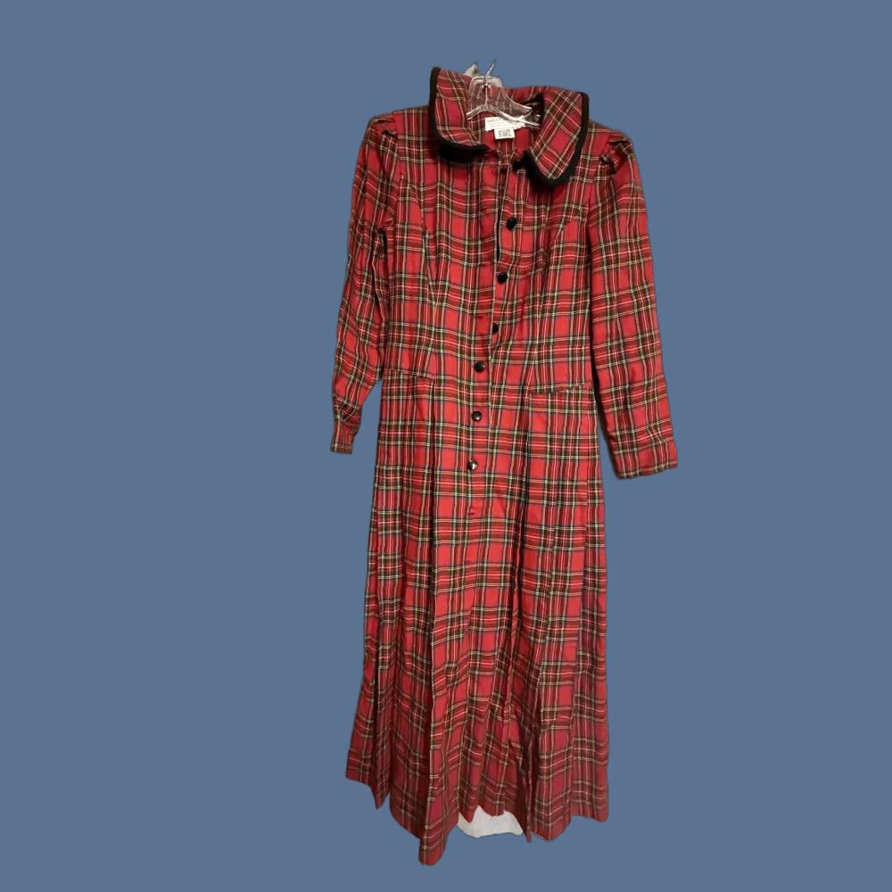 MAGGY LONDON VINTAGE Maggy London Shirt Dress Womens 4 Red Plaid Collared Fit Flare Maxi Cottage Christmas Holiday Plaid Womens Dress Size S / US 4 / IT 40 - 1 Thumbnail