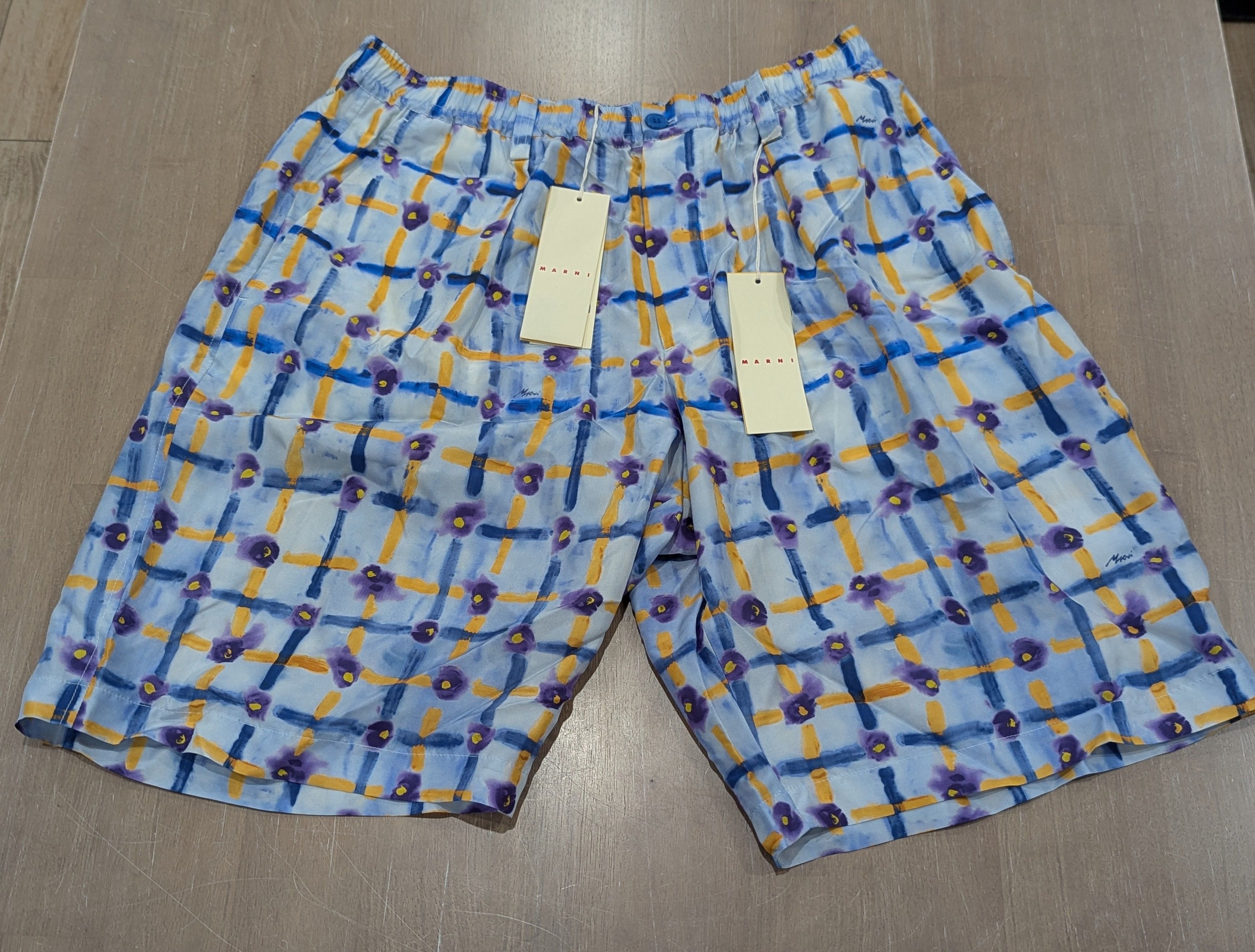 Marni MARNI Paintstroke Floral Silk Shorts Light Blue 54 US 38 Size US 38 / EU 54 - 1 Thumbnail