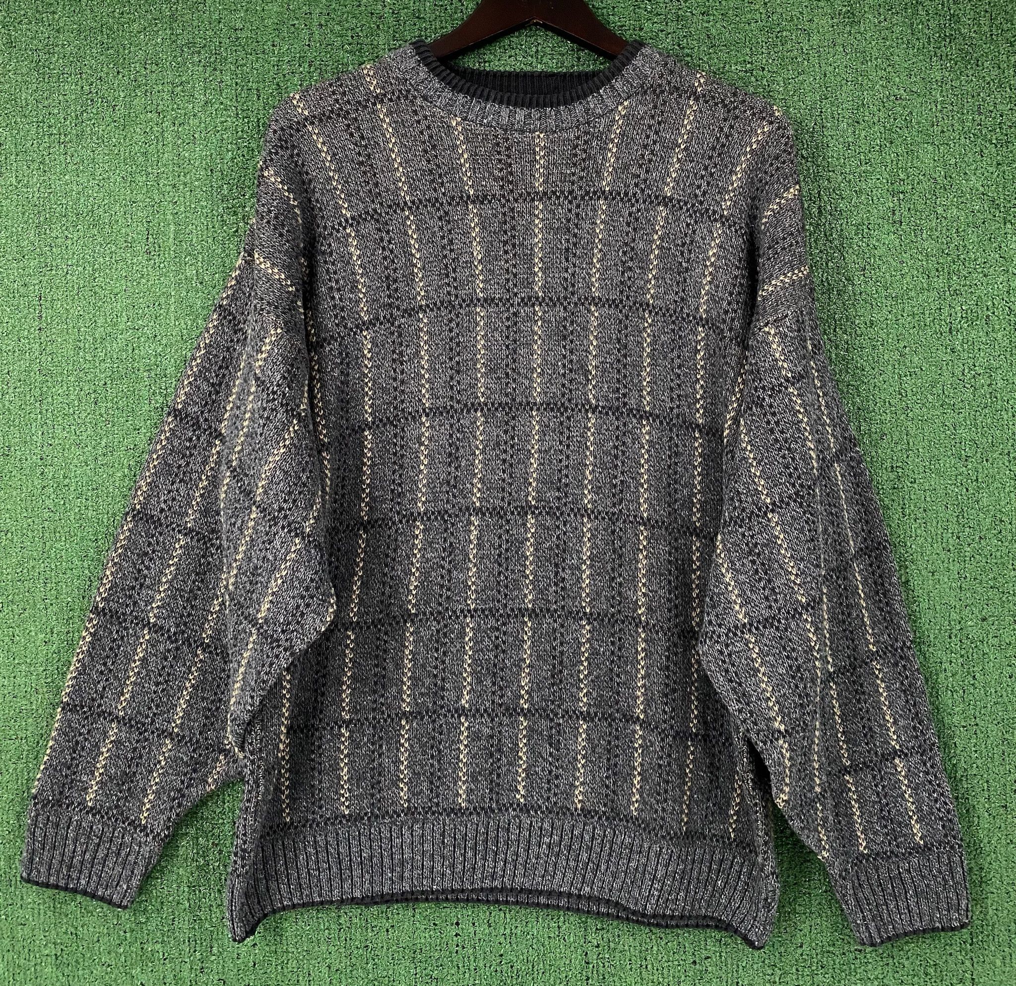 Bill Blass 90’s Bill Blass Grey Patterned Cotton Knit Sweater Large Size US L / EU 52-54 / 3 - 1 Thumbnail