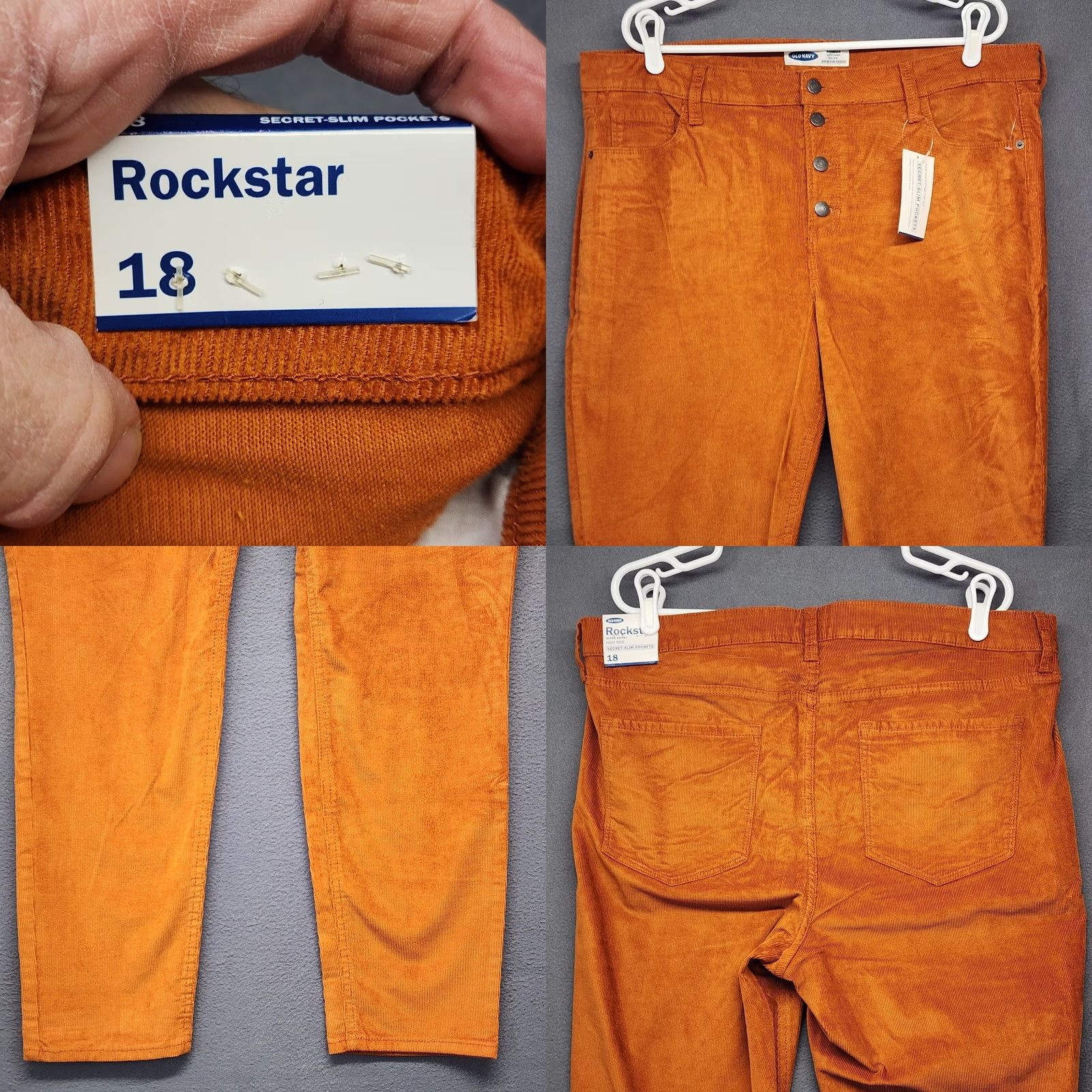 Old Navy OLD NAVY Corduroy Pants Women 18 Rust Orange Rockstar Super Skinny High Rise Plus Size 28 in Inseam Womens Summer Fall Winter Jeans Size 40" / US 18 - 9 Thumbnail