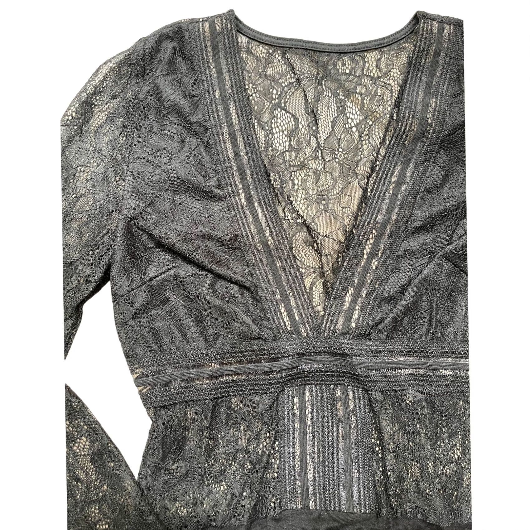 Vintage VINTAGE Black Sheer Lace Longsleeve Dress Up Bodysuit S Womens Size S / US 4 / IT 40 - 3 Thumbnail