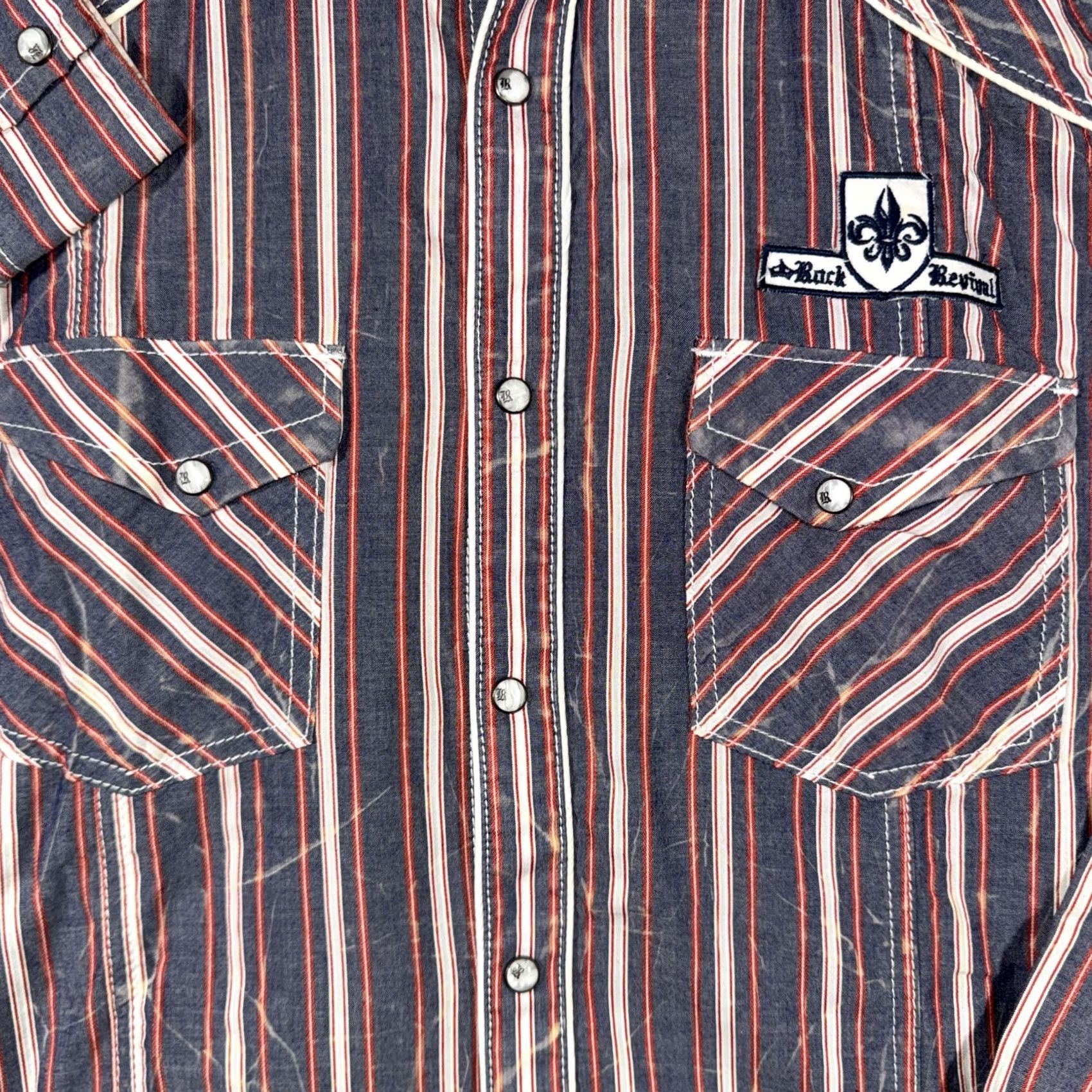 Vintage VINTAGE Rock Revival Shirt Mens Large Blue Red Stripe Snap Front Western Long Sleeve Size US L / EU 52-54 / 3 - 6 Thumbnail