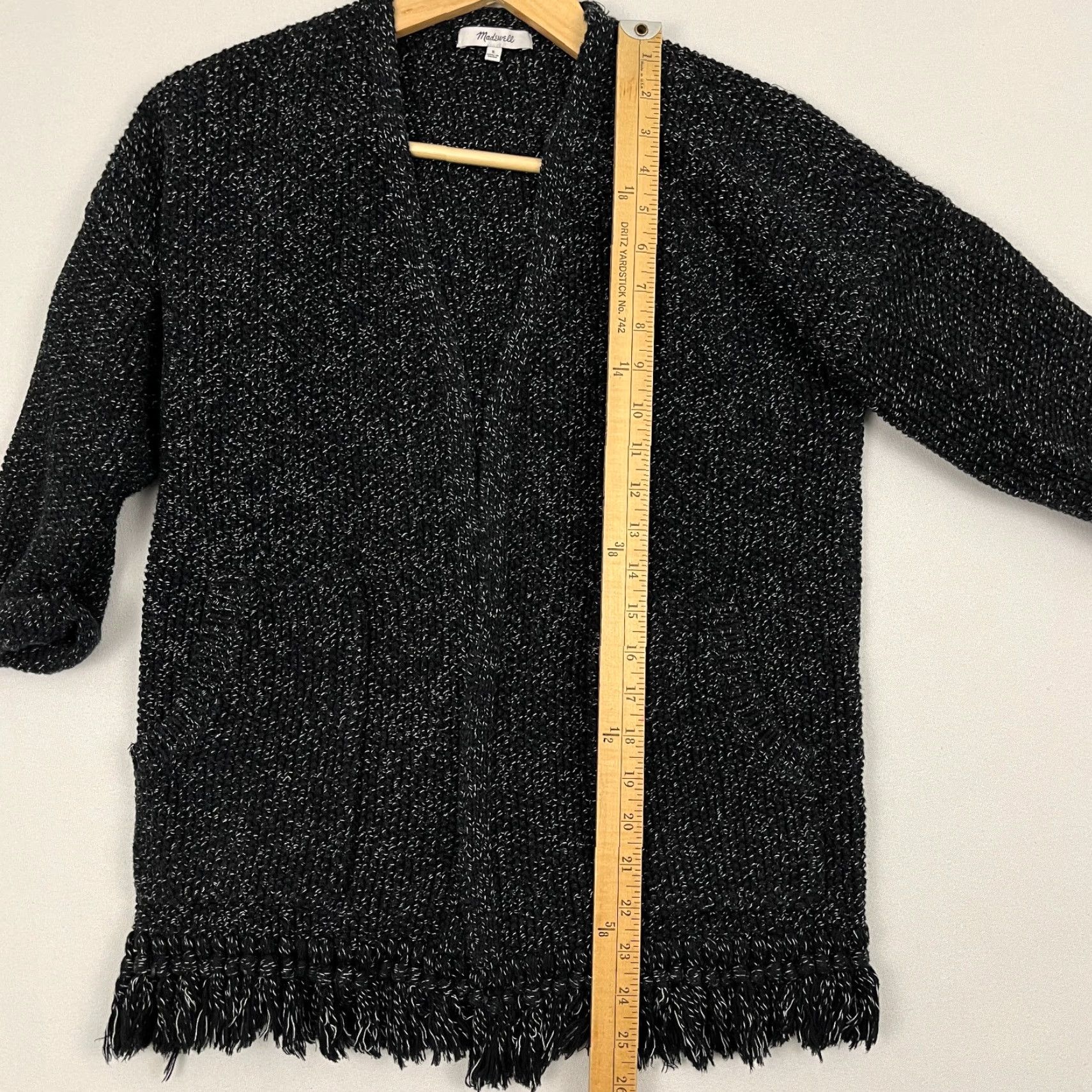 Madewell Madewell Memento Fringe Cardigan Sweater Womens S Black Heavy Knit Open Front Size S / US 4 / IT 40 - 3 Thumbnail