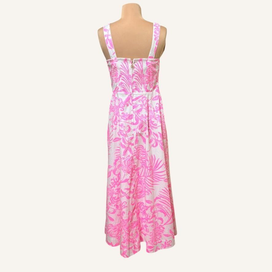 NEW Lilly Pulitzer Palm Print Poplin Midi-Dress 4 Hot Pink W