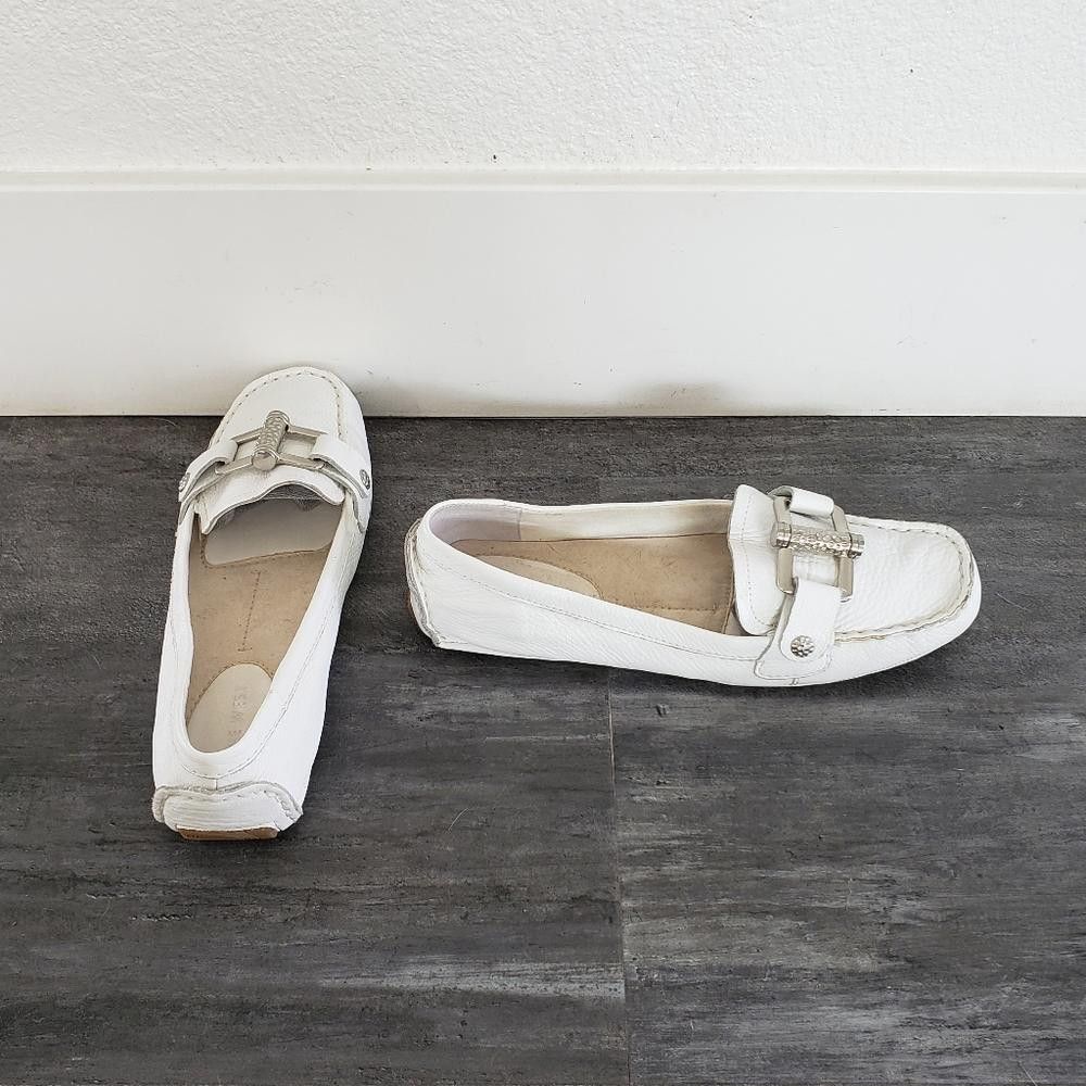 Nine West White Silver Detailed Nine West Leather Loafer Size US 7 / IT 37 - 4 Thumbnail