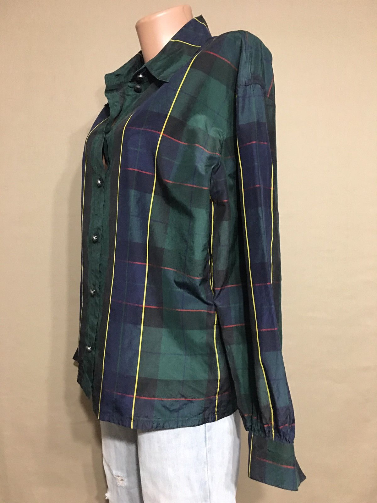 Escada ESCADA Silk Green Blue Check Blouse Shirt Size EU 38 Size S / US 4 / IT 40 - 2 Thumbnail