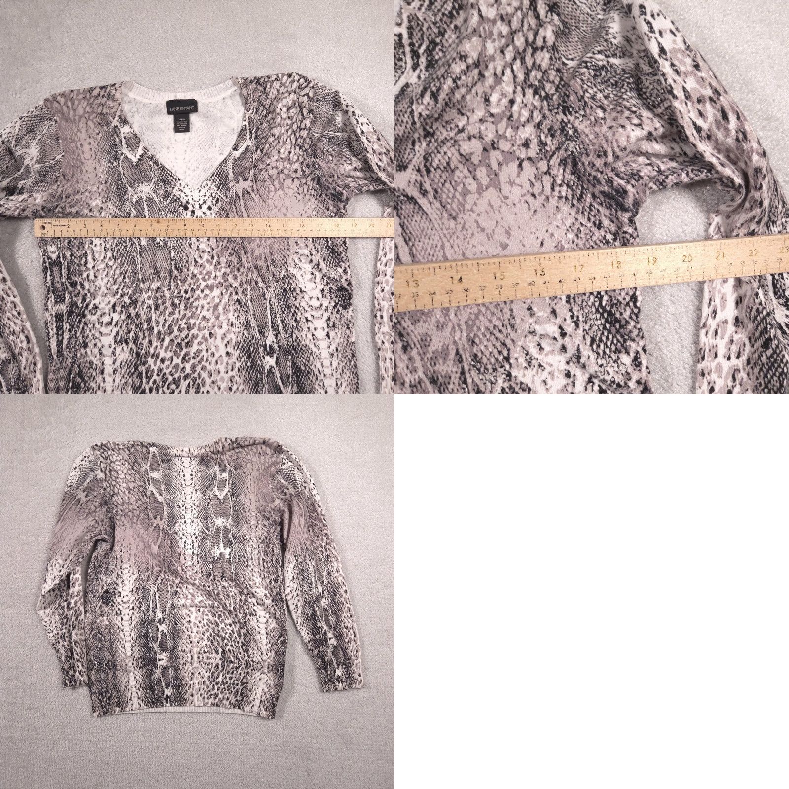 Vintage Lane Bryant Sweater Womens 14/16 Gray Snake Print V Neck Long Sleeves Knit Size XL / US 12-14 / IT 48-50 - 8 Thumbnail