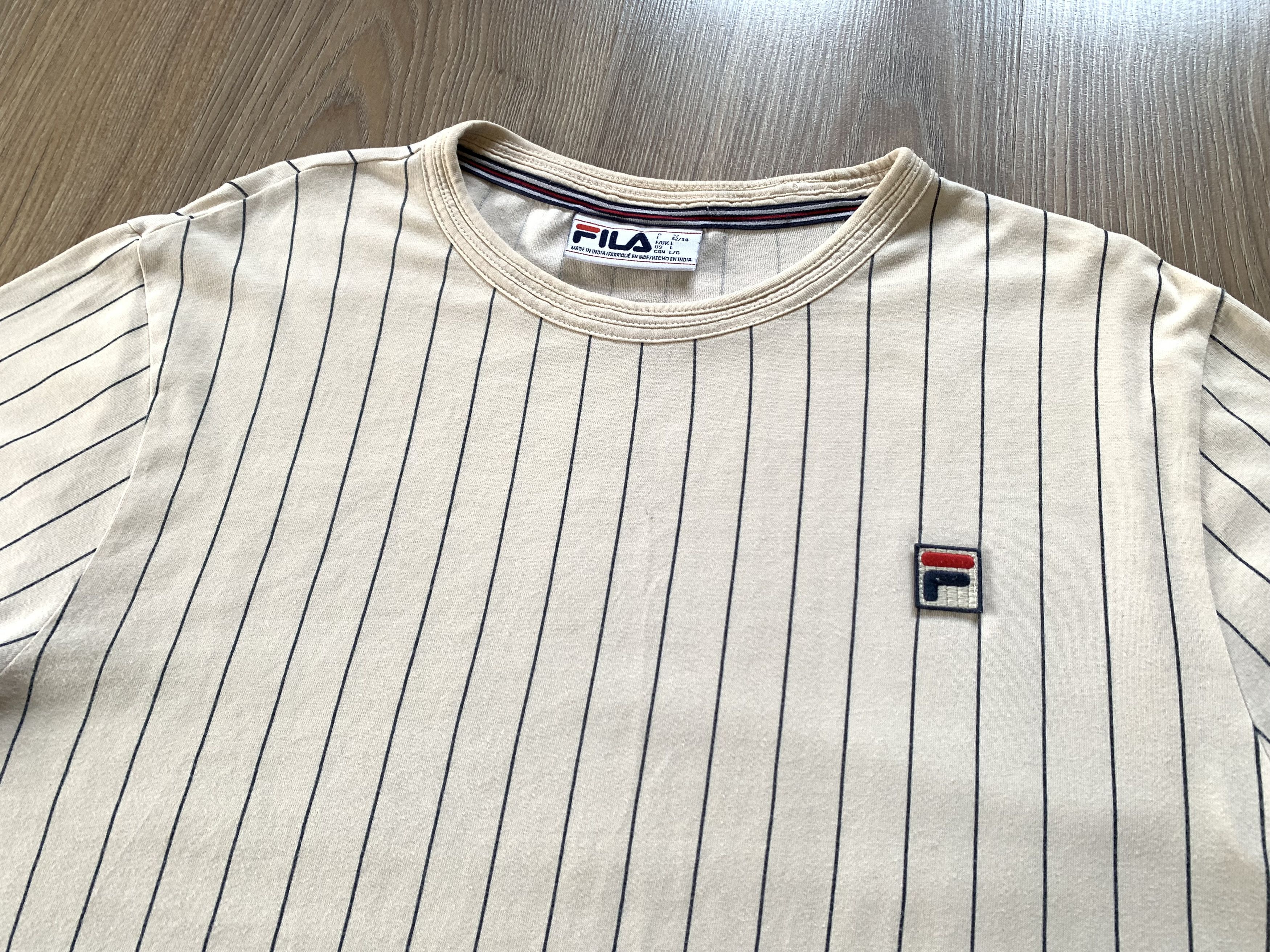 Fila Fila Mens Beige Stripe Cotton T Shirt Size US L / EU 52-54 / 3 - 4 Thumbnail