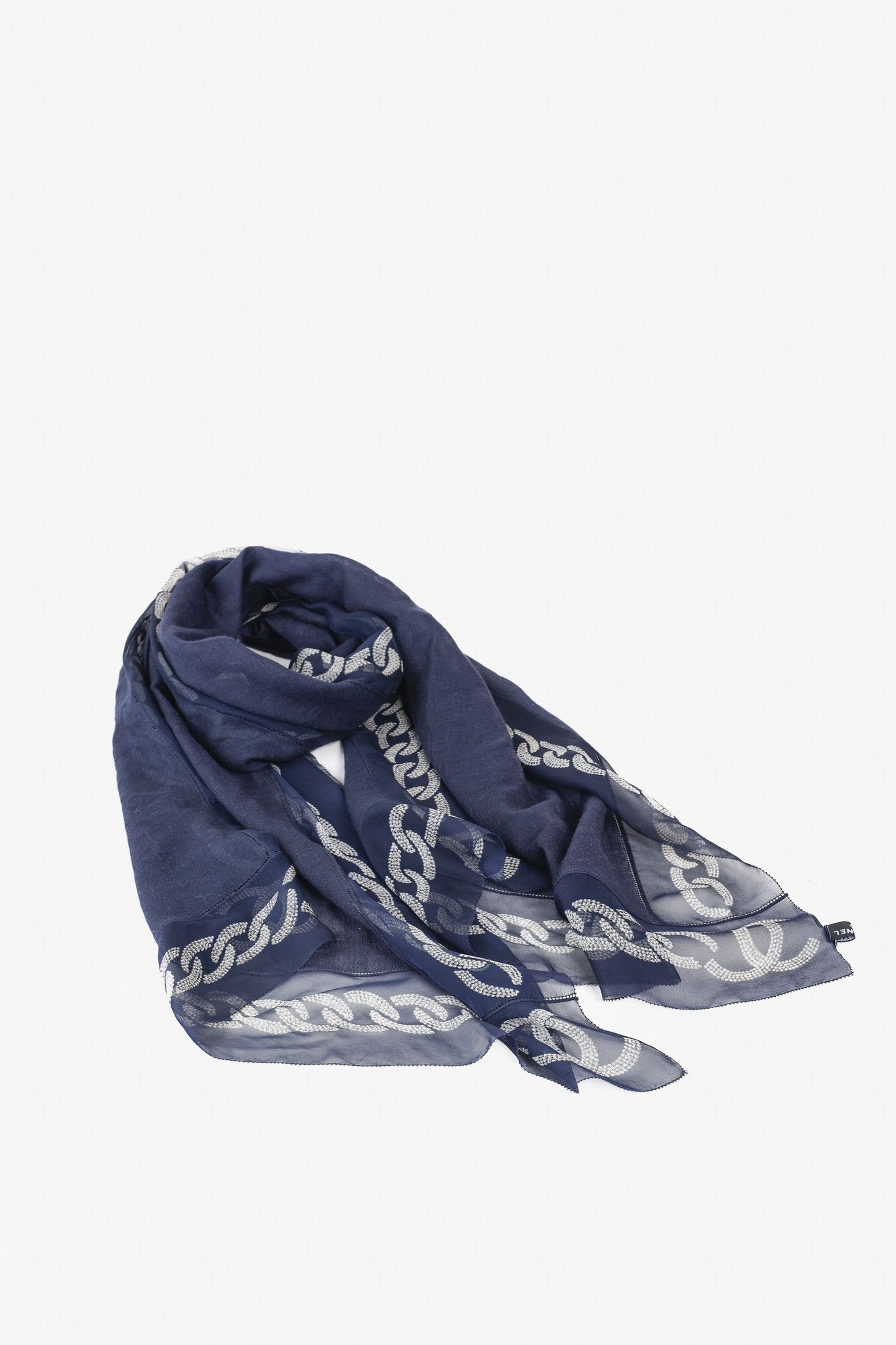 Chanel Chanel Navy Gauze & Chiffon CC Chainlink-Border Scarf Size ONE SIZE - 1 Thumbnail