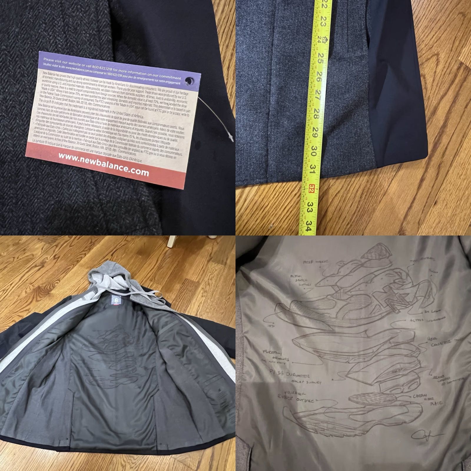 New Balance Jacket Men’s 990 Hooded Coat Gray Made in USA
