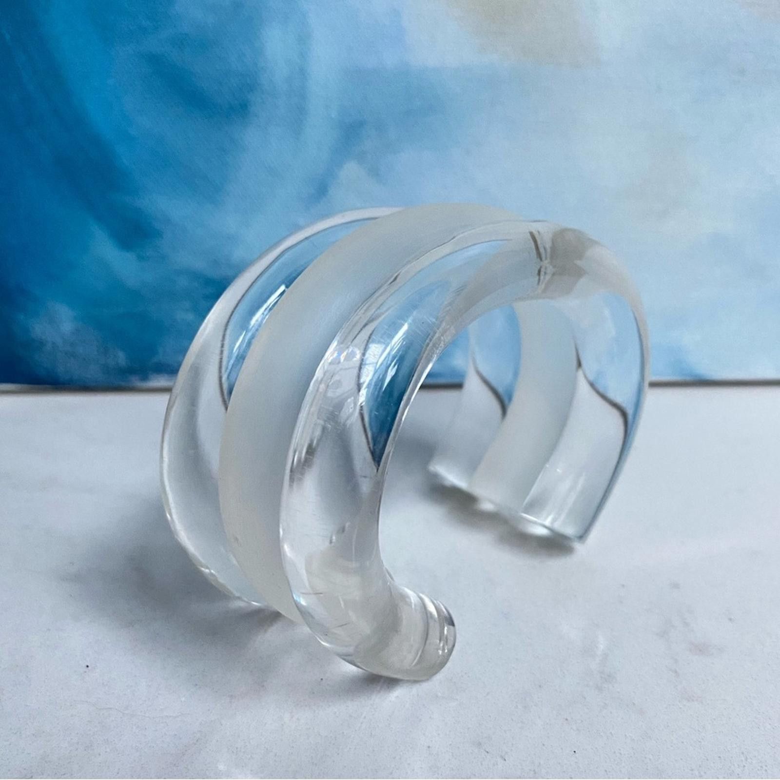 Vintage 80s VTG Judith Hendler Translucent White Lucite CuffBracelet Size ONE SIZE - 1 Thumbnail