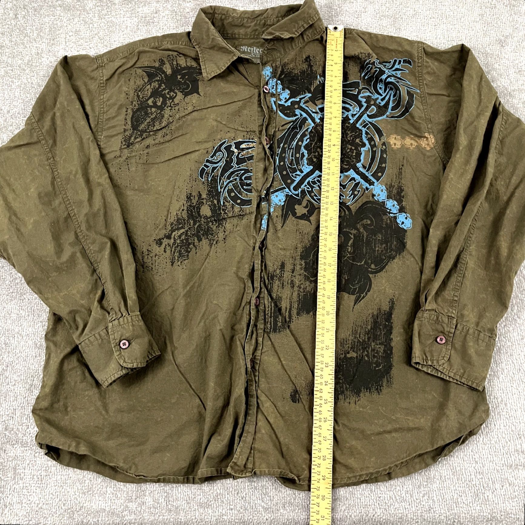 Affliction VINTAGE Affliction Shirt Mens 2XL Green Graphic Button-Up Long Sleeve Casual Grunge Punk Y2K Size US XXL / EU 58 / 5 - 5 Thumbnail