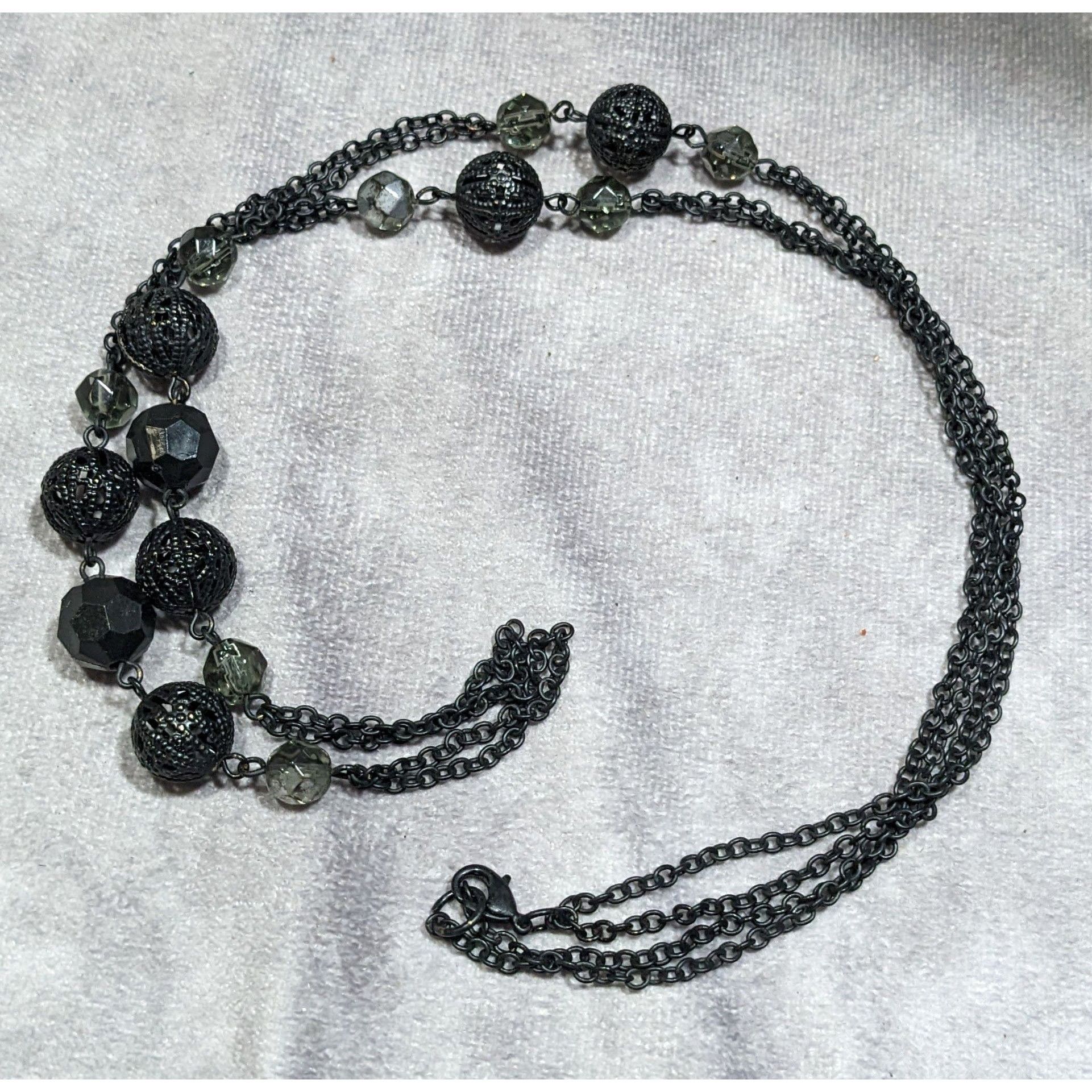 Other Gothic Matte Black Beaded Chain Station Necklace Size ONE SIZE - 5 Thumbnail