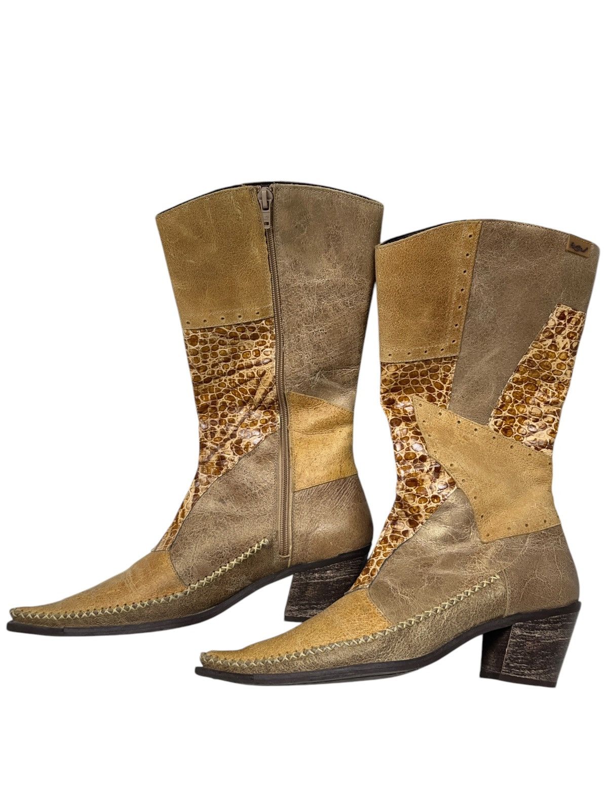 Cowboy Equipment Vintage Patchwork Leather Cowboy Boots Margiela Style Size US 9 / IT 39 - 2 Thumbnail