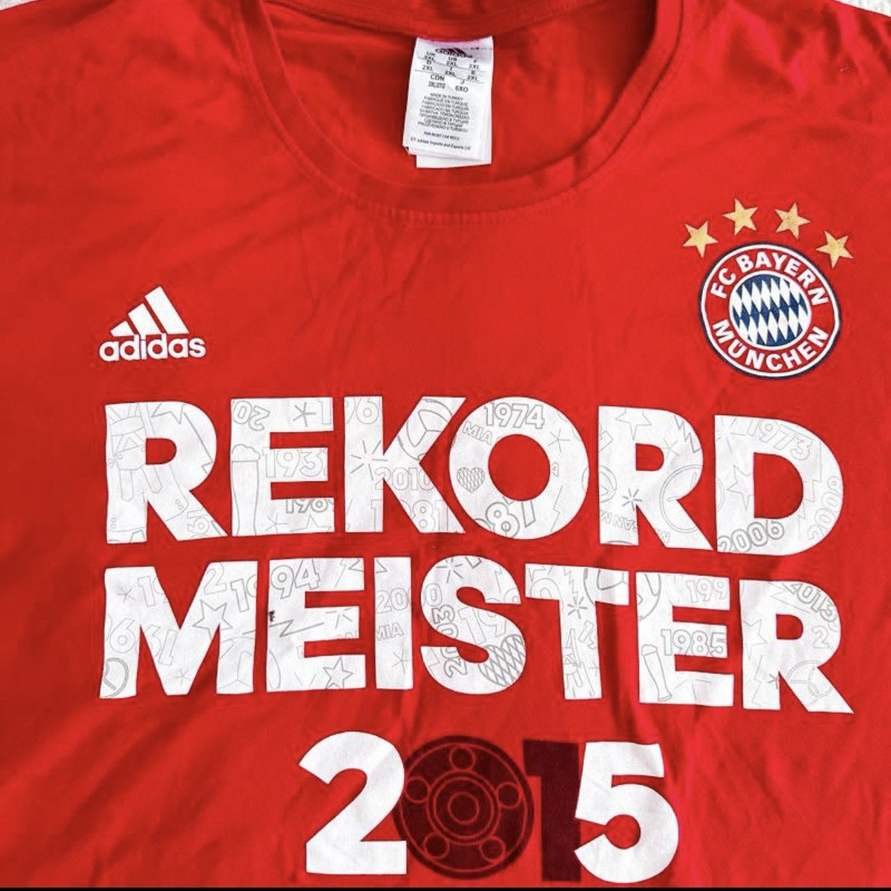 Adidas Adidas FC Bayern Munich record 2015 football soccer tee Size US XL / EU 56 / 4 - 2 Thumbnail