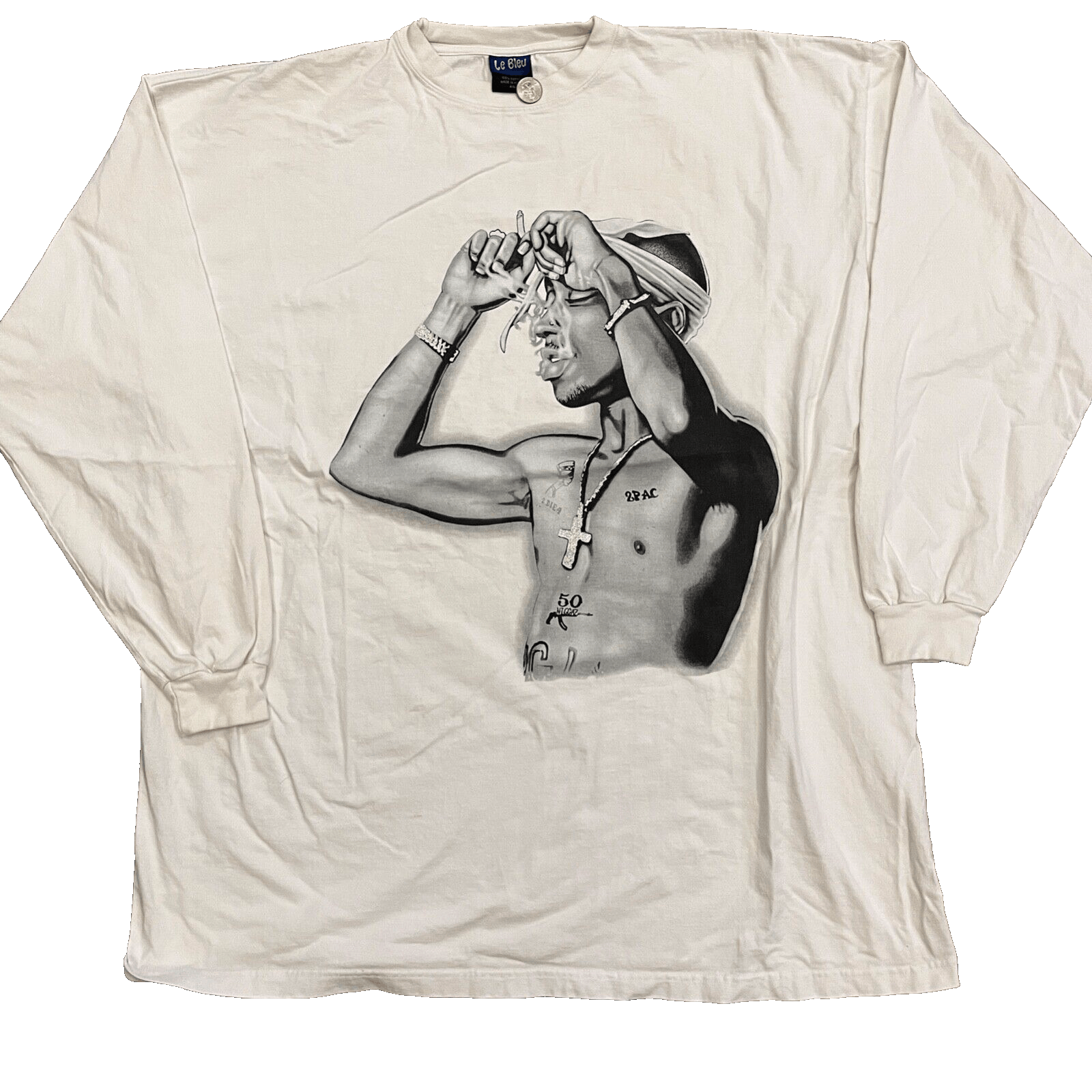 image of Band Tees x Vintage VTG Tupac Shakur Size 4Xl Longsleeve White Rap T-Shirt, Men's