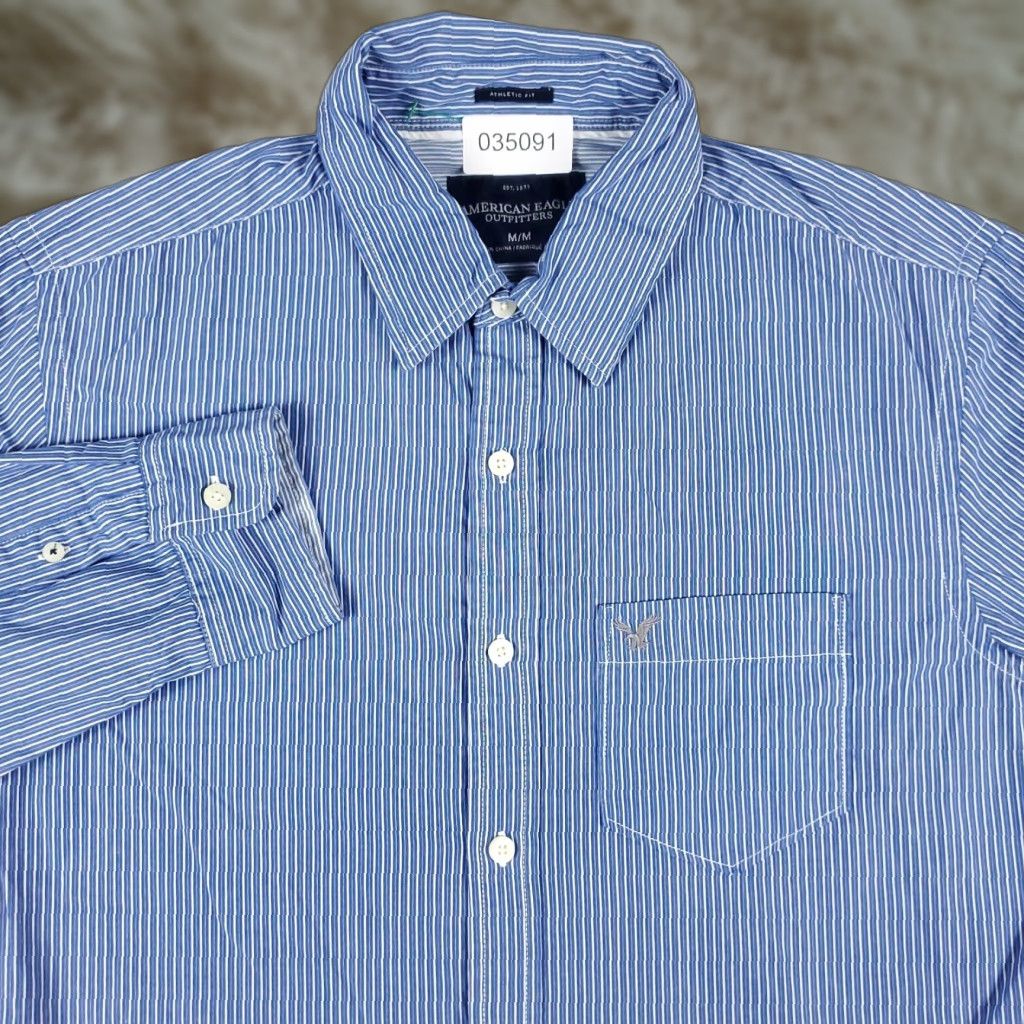 American Eagle Outfitters American Eagle Shirt Mens Medium Blue Striped Casual Button Up Long Sleeve Size US M / EU 48-50 / 2 - 1 Thumbnail