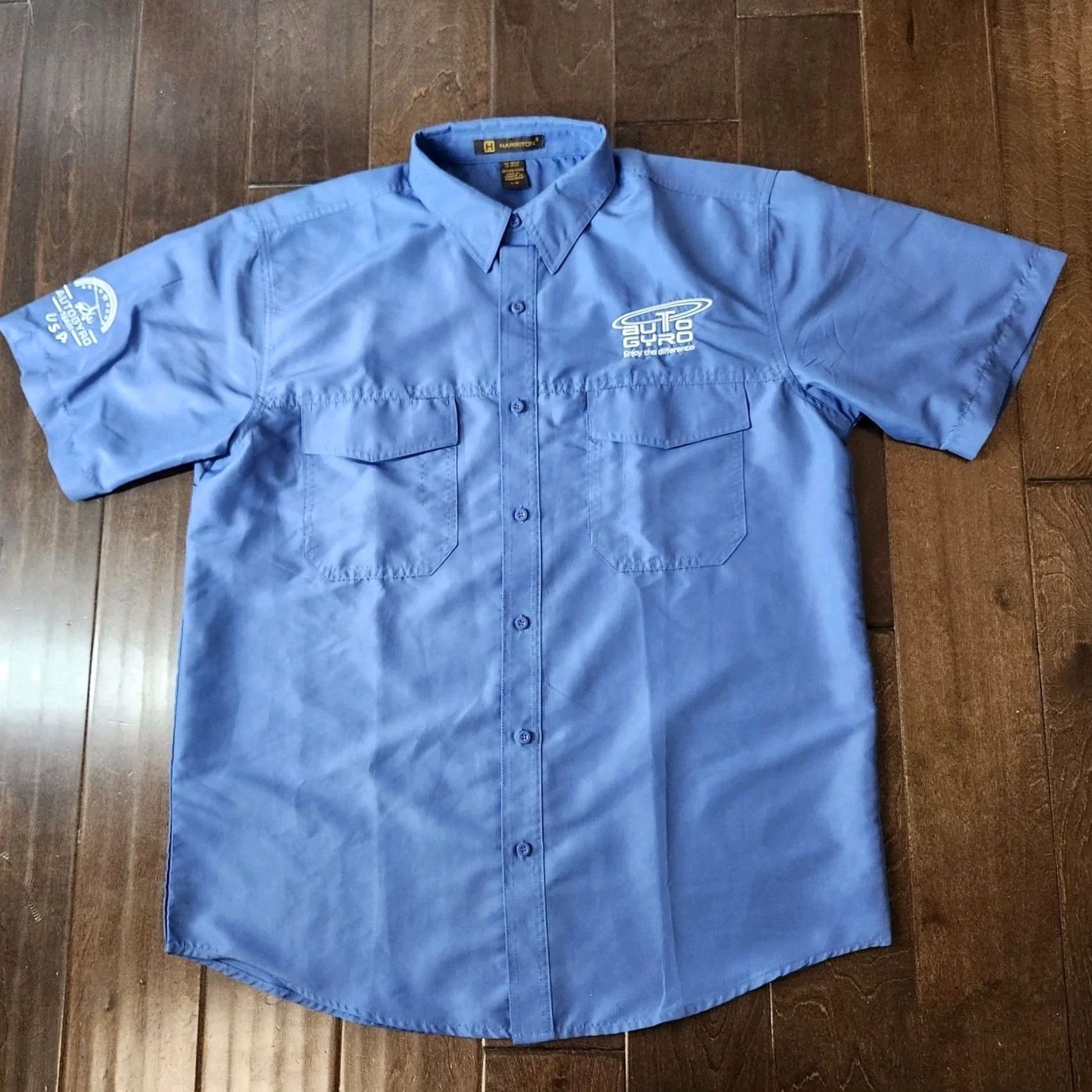 Vintage Harriton Aviation Shirt Mens Large Blue Button Up USA Planes Short Sleeve Solid Collar Upward T-Shirts? Size US L / EU 52-54 / 3 - 2 Thumbnail