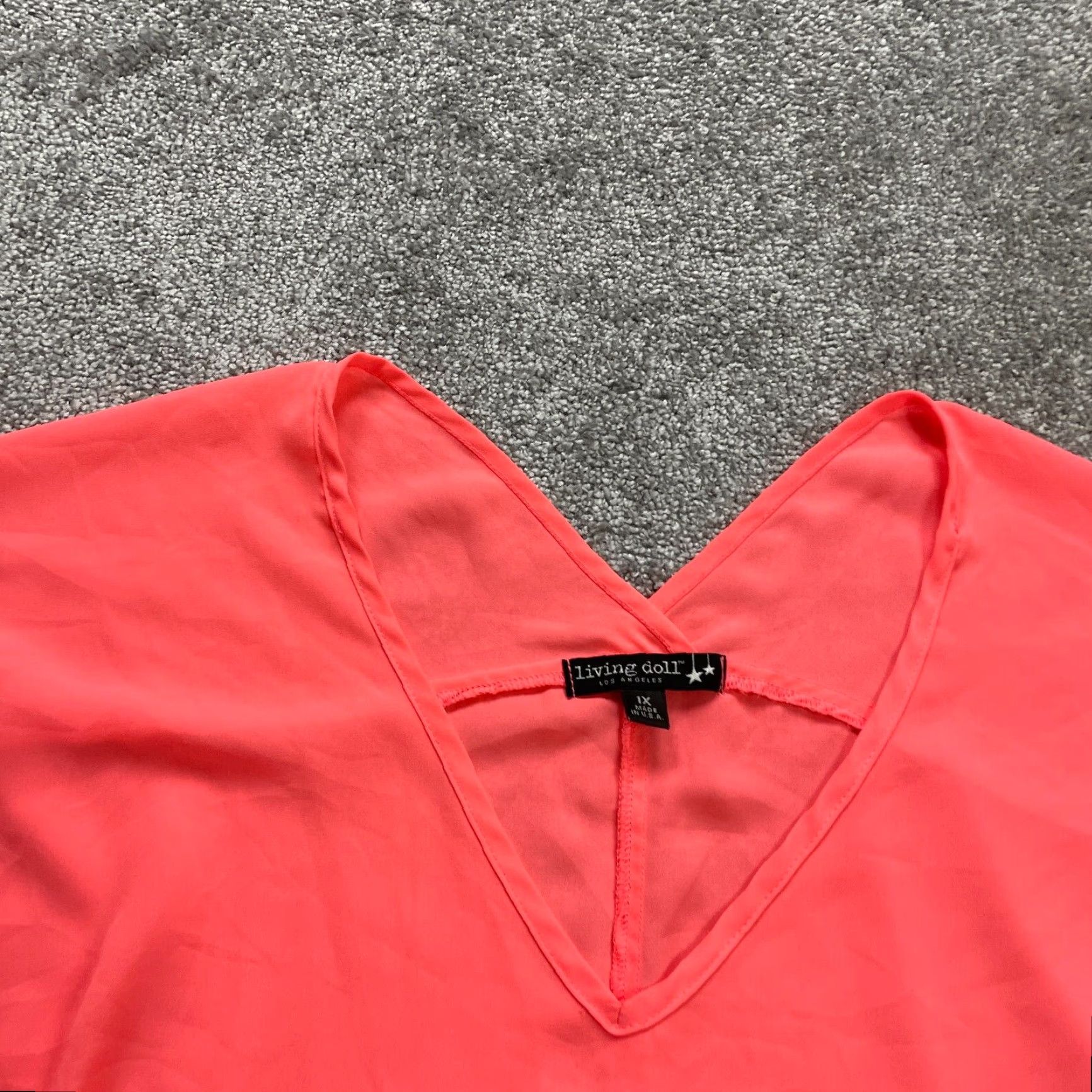 Vintage Living Doll Blouse Womens XL Orange Solid V-Neck Short Sleeve Chiffon Casual Top Size XL / US 12-14 / IT 48-50 - 3 Thumbnail
