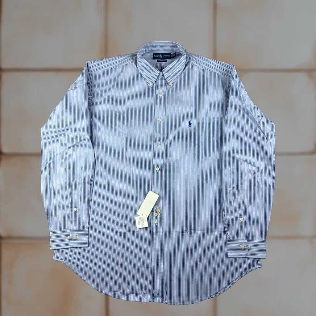Polo Ralph Lauren VINTAGE Polo Ralph Lauren Shirt XL Men Blue Striped Classic Fit Pony 17 Hole Size US XL / EU 56 / 4 - 1 Thumbnail