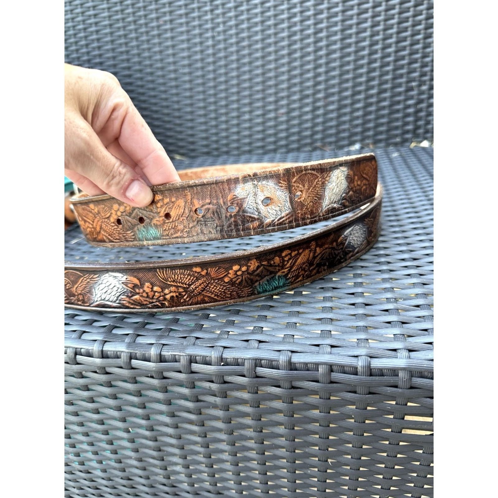 Vintage VINTAGE Leather Engraved Eagles America Leather Belt No Name 48 Belt Men Brown Western 90s Cowboy Rock Mens Size ONE SIZE - 4 Thumbnail
