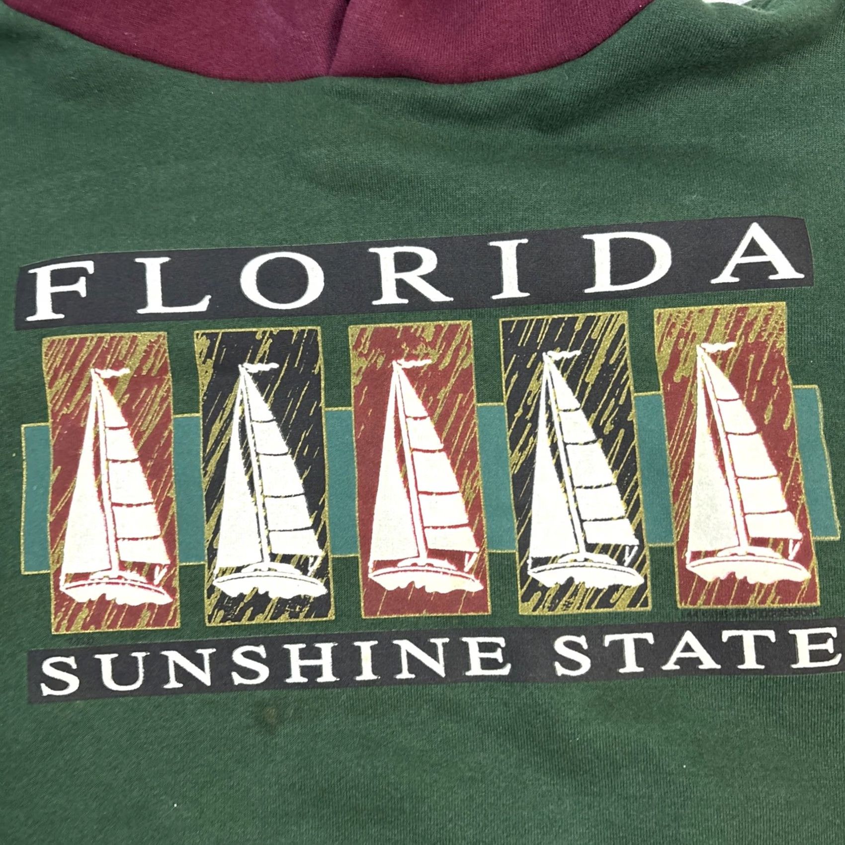Russell Athletic VINTAGE Russell Athletic Hoodie Mens Large Green Burgundy Florida Sunshine State Mens L Green Vintage Size US L / EU 52-54 / 3 - 2 Thumbnail