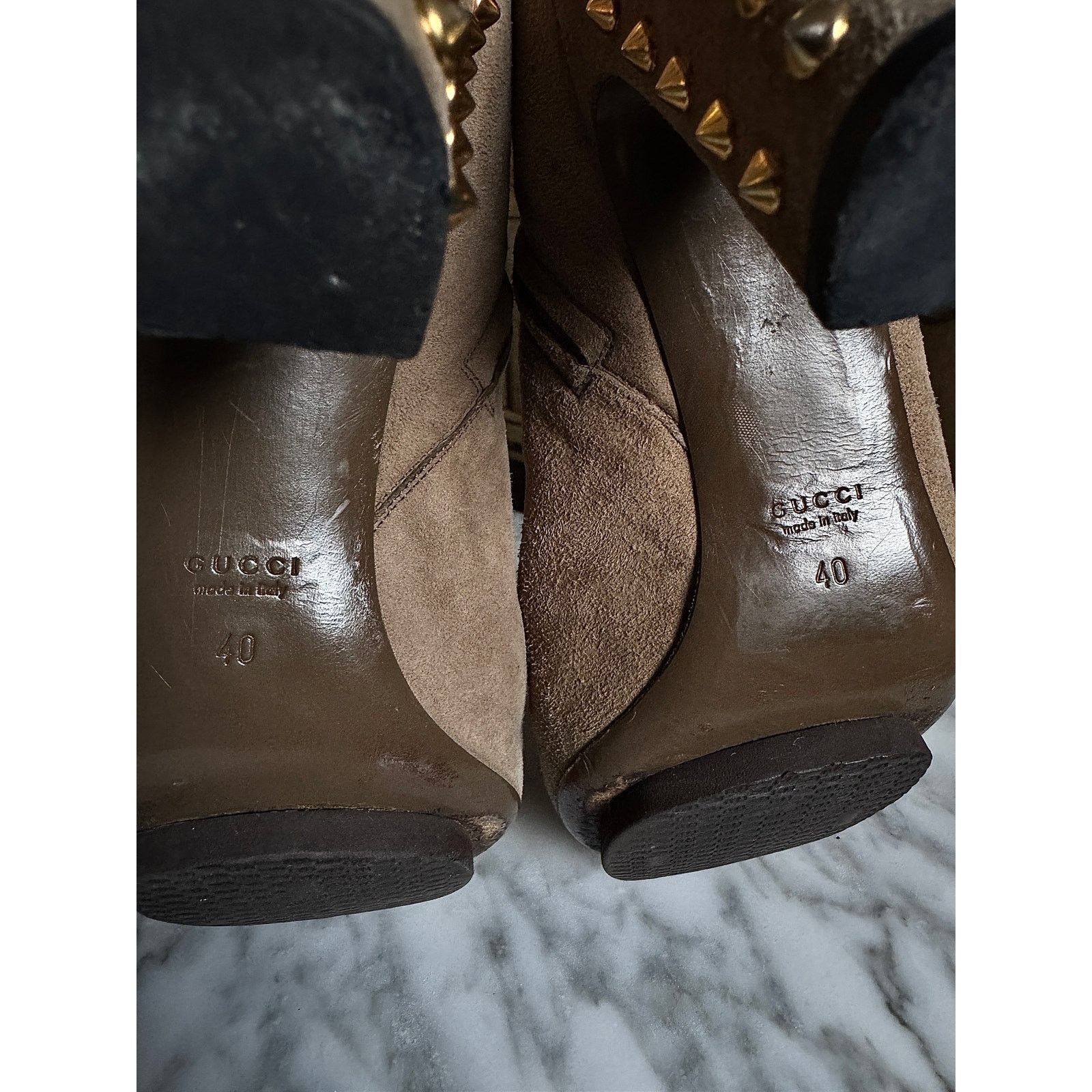 Gucci Gucci Gold Studded Tan Suede Boots Size US 10 / IT 40 - 3 Thumbnail