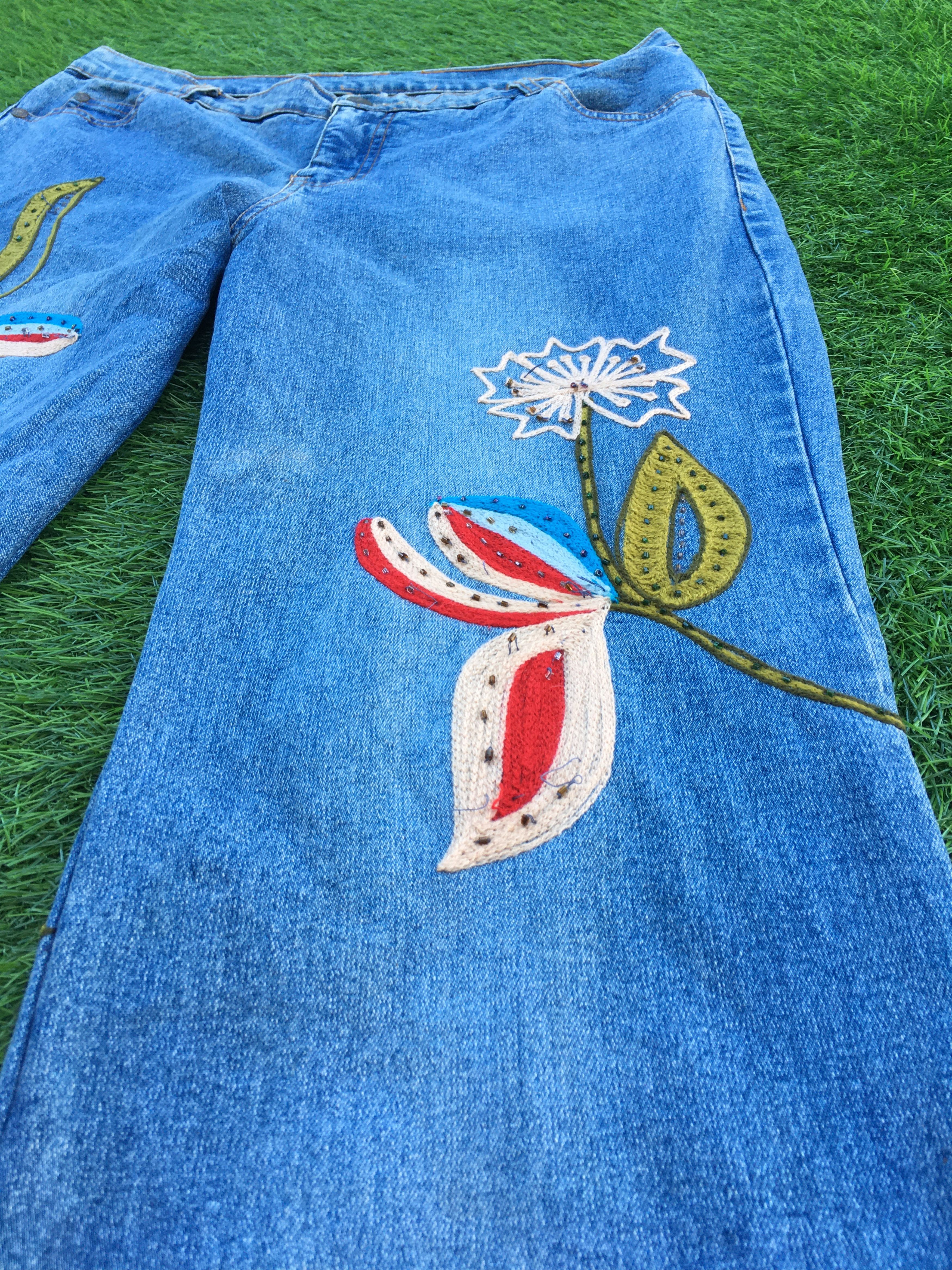 Designer × Jean Hippie Boho Embroidered Flare denim D-1018 Size 30" / US 8 / IT 44 - 8 Thumbnail