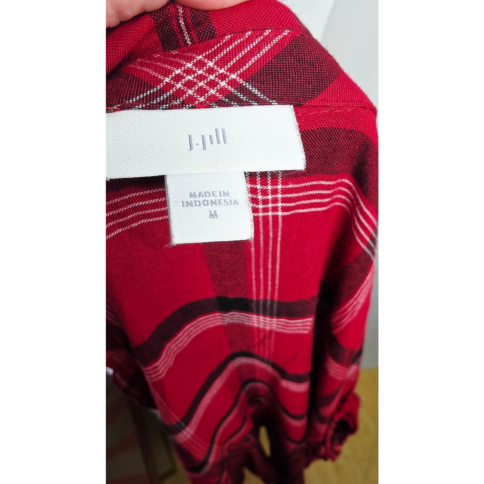 J. Jill J. Jill Women's Red Mixed Plaid Flannel Tunic Shirt Grunge Size M / US 6-8 / IT 42-44 - 6 Thumbnail