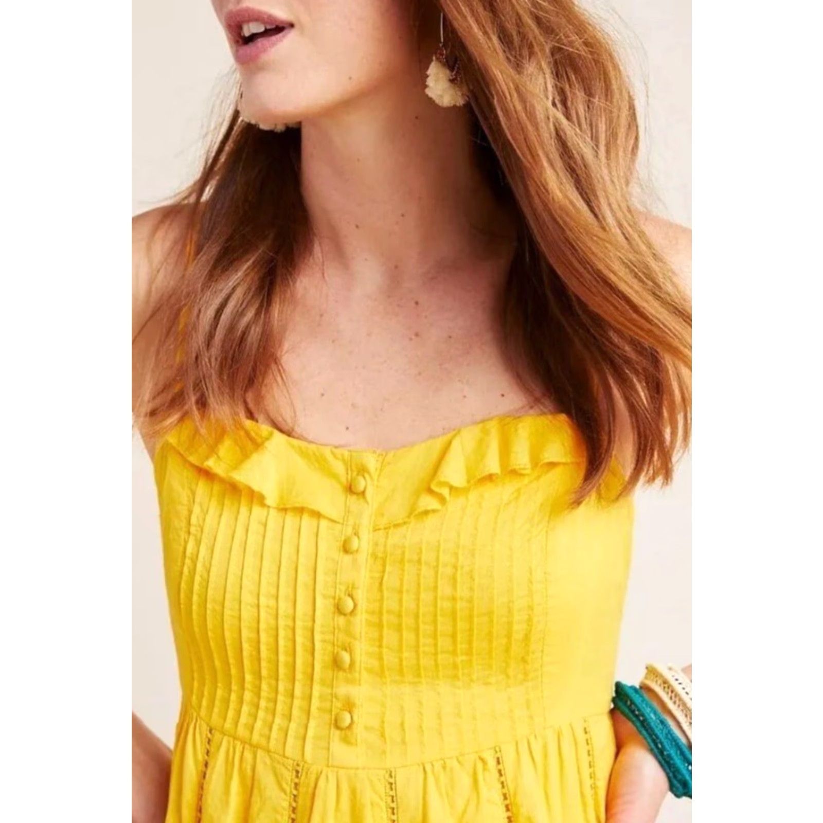 Anthropologie VINTAGE Anthropologie Maeve Arcadia Yellow Maxi Dress Ruffle Eyelet Sundress Sz 2 Size XS / US 0-2 / IT 36-38 - 3 Thumbnail