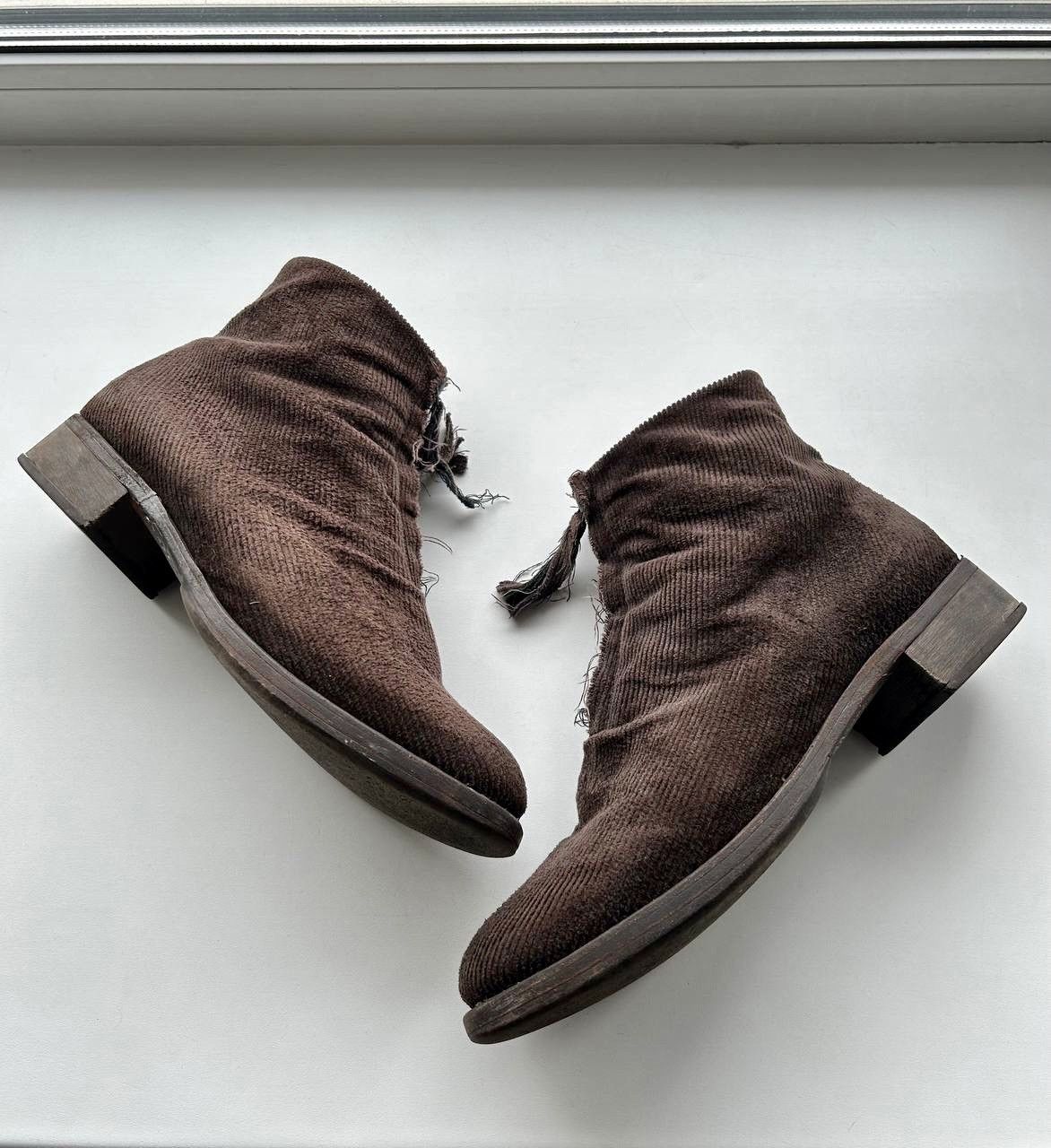 image of Cherevichkiotvichki Layered Corduroy Leather Ankle Zip Boots in Brown, Men's (Size 9)