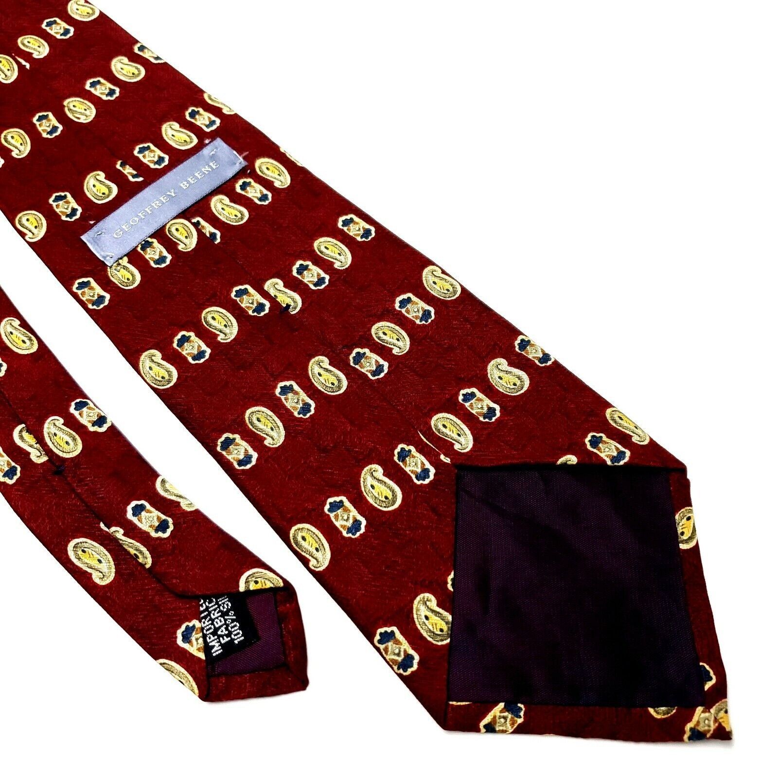 Vintage Geoffrey Beene Silk Tie Print Paisley Red Short Wide Size ONE SIZE - 5 Thumbnail