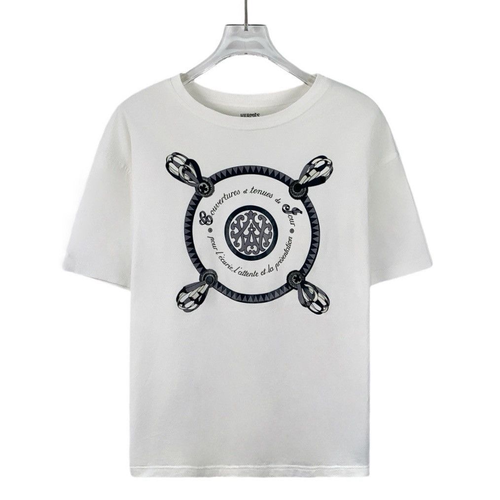 Hermes Hermes White Classic Circle Print Short Sleeve T-Shirt K26WX Size S / US 4 / IT 40 - 1 Thumbnail