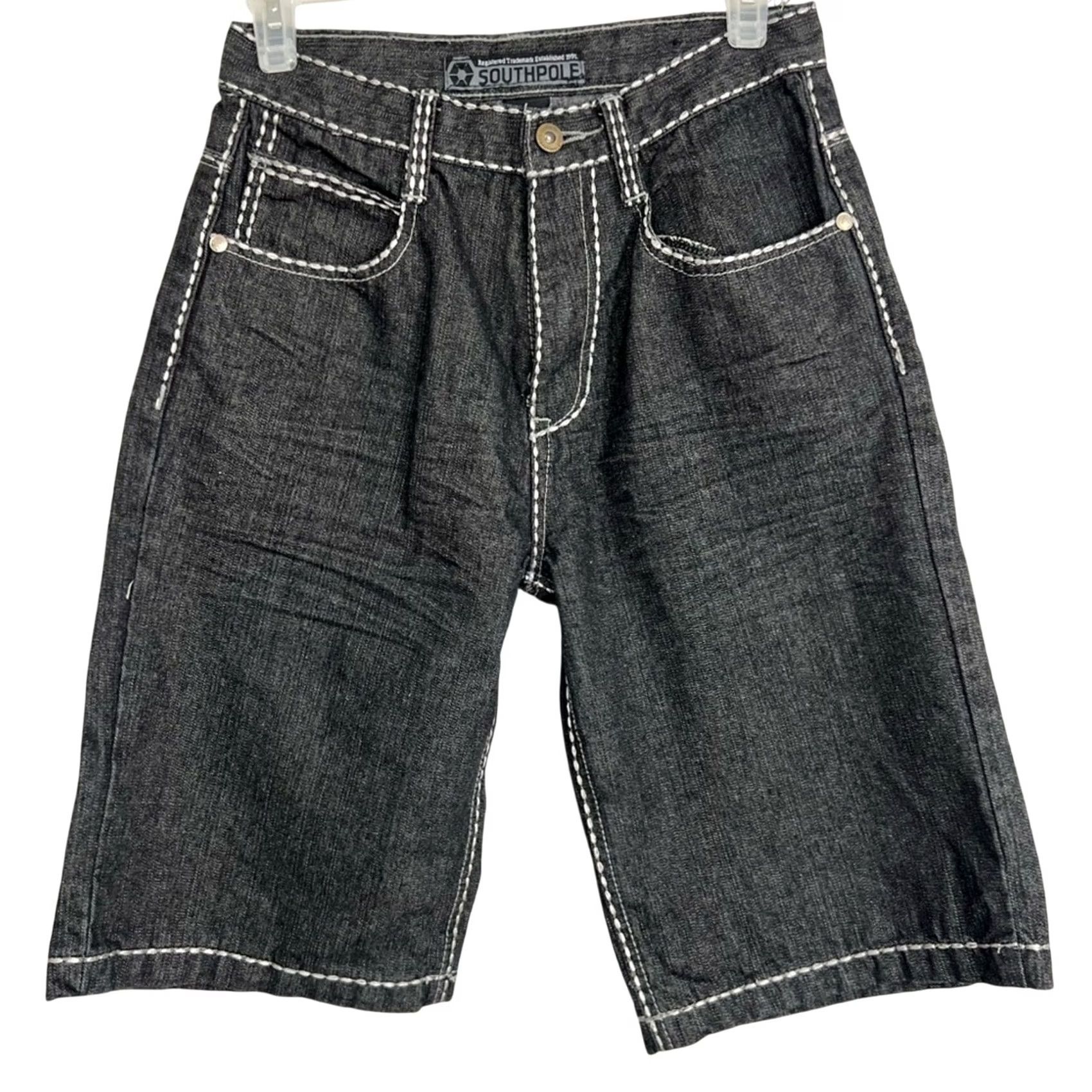 Southpole VINTAGE South Pole Baggy Denim Shorts BLACK 28x11 Mens 90s Hip Hop RARE SZ 12 CHINO Style Regular Size US 28 / EU 44 - 3 Thumbnail