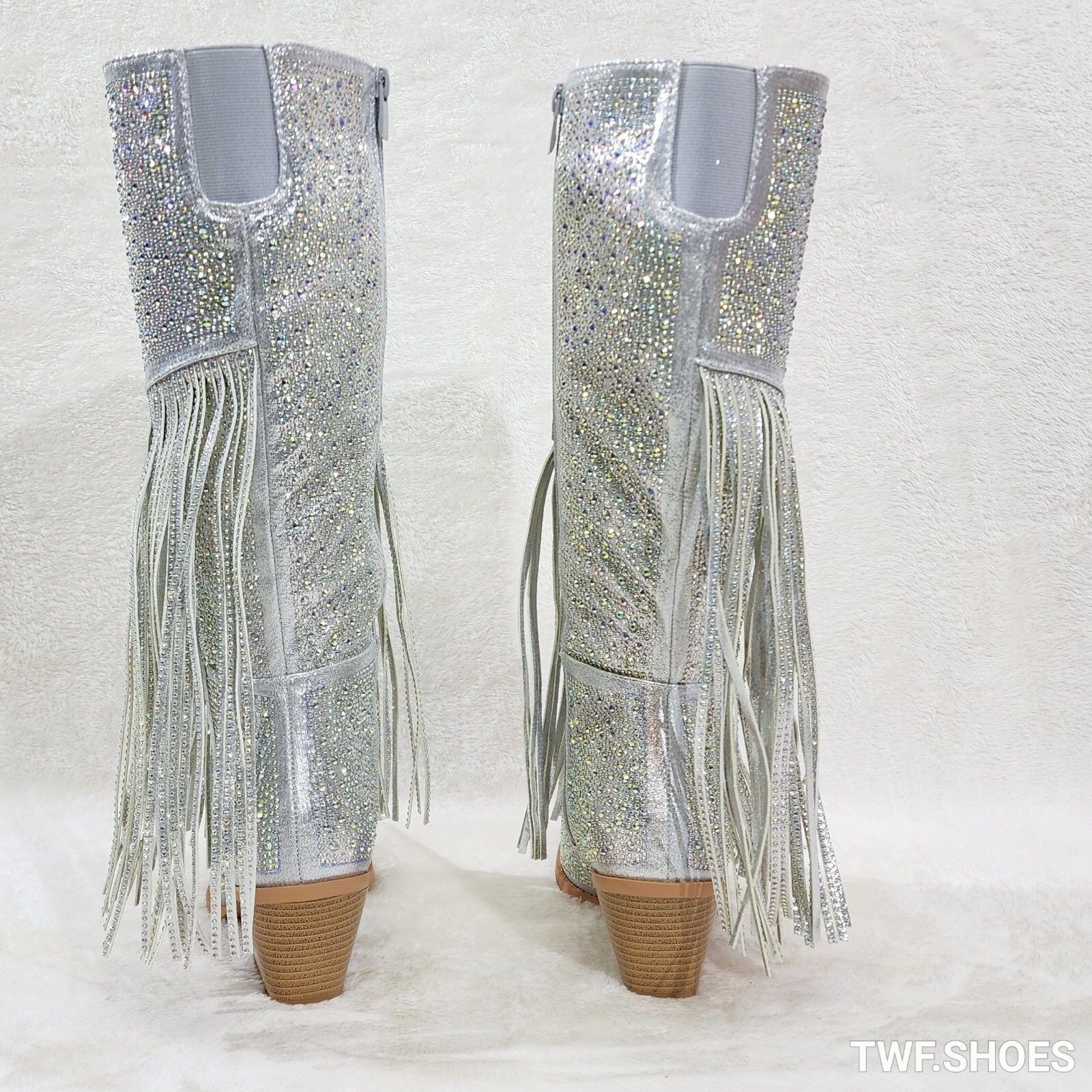 Other Western Diva Silver Asymmetrical Fringe Rhinestone Glam Cowg Size US 8.5 / IT 38.5 - 4 Thumbnail