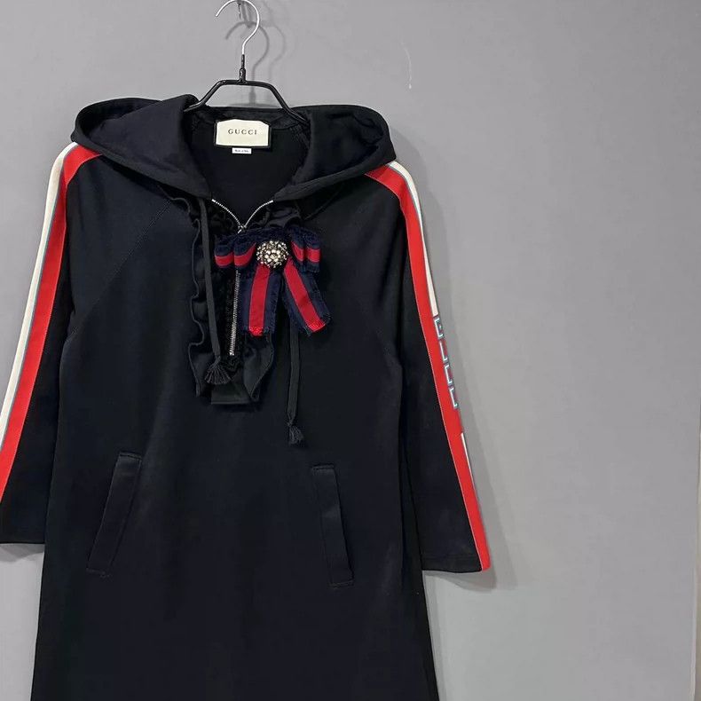 Black Hooded Dress with Red Accents - dmc