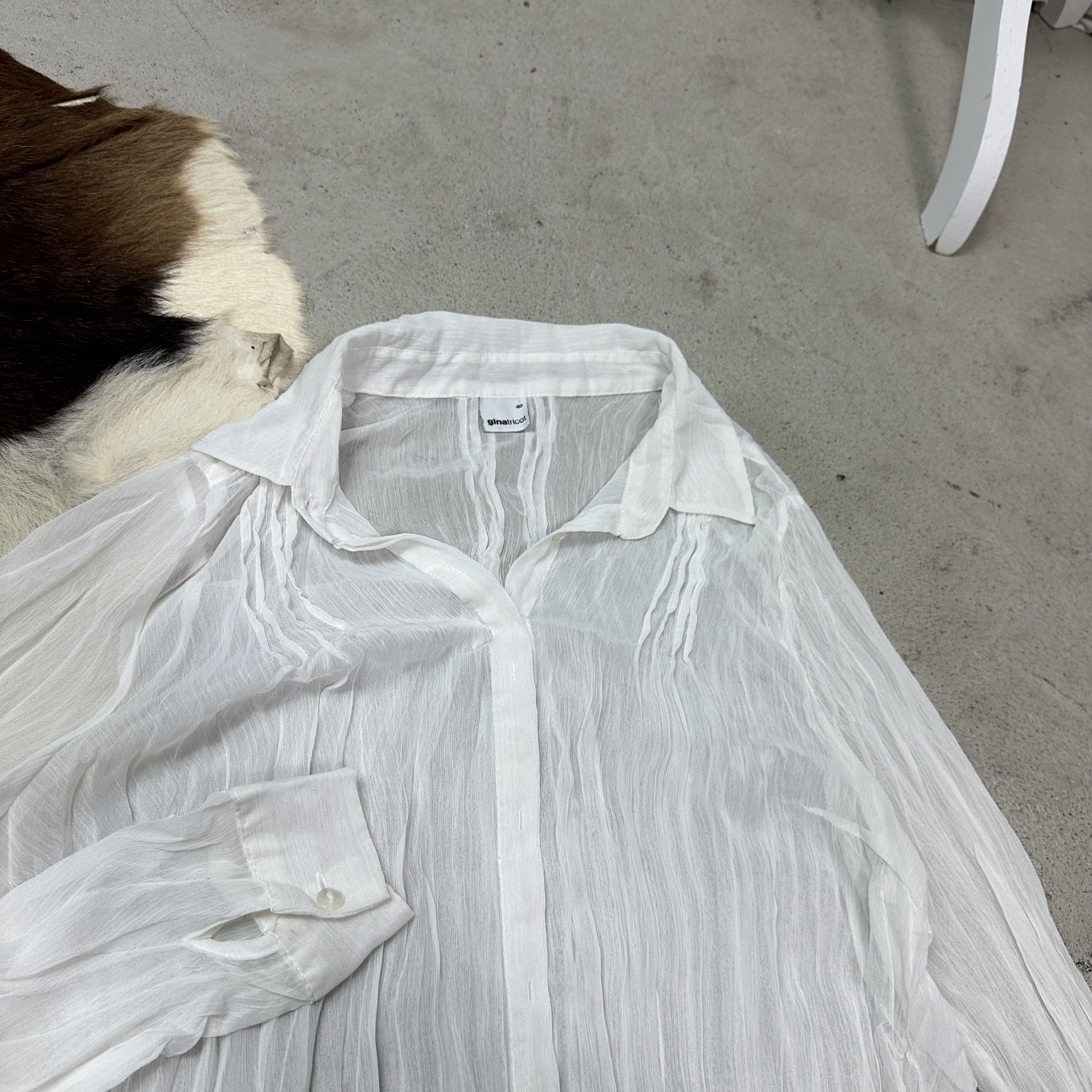 Vintage Vintage Avant Garde Striped White Sheer Mesh Shirt Y2K Size L / US 10 / IT 46 - 3 Thumbnail