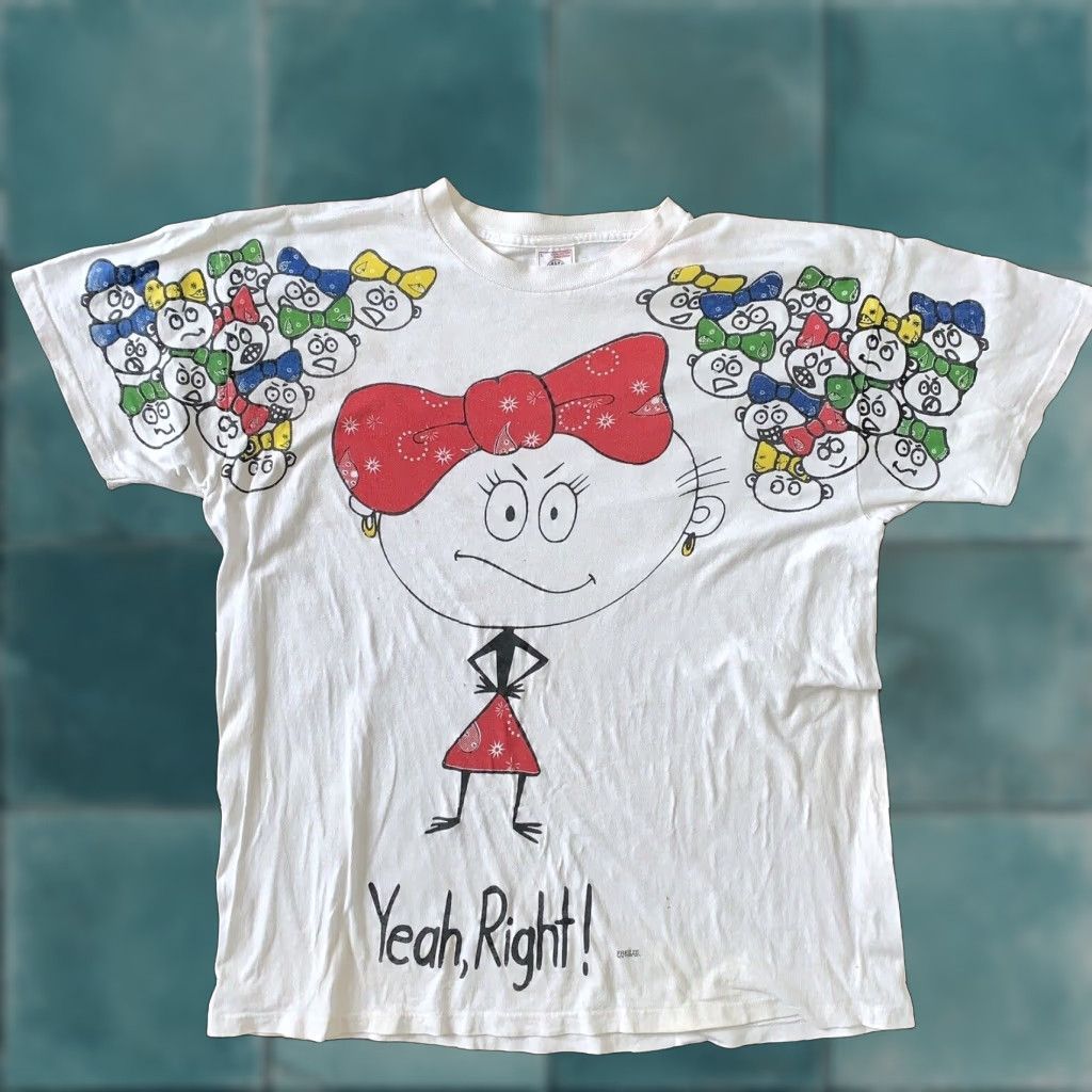 Delta VINTAGE Yea Right T Shirt Tee Music Nirvana Rap Girl Freaknik Bandana Rare Promo Shirt Unisex Adults L White 70s 80s 90s Mens Size US L / EU 52-54 / 3 - 1 Thumbnail