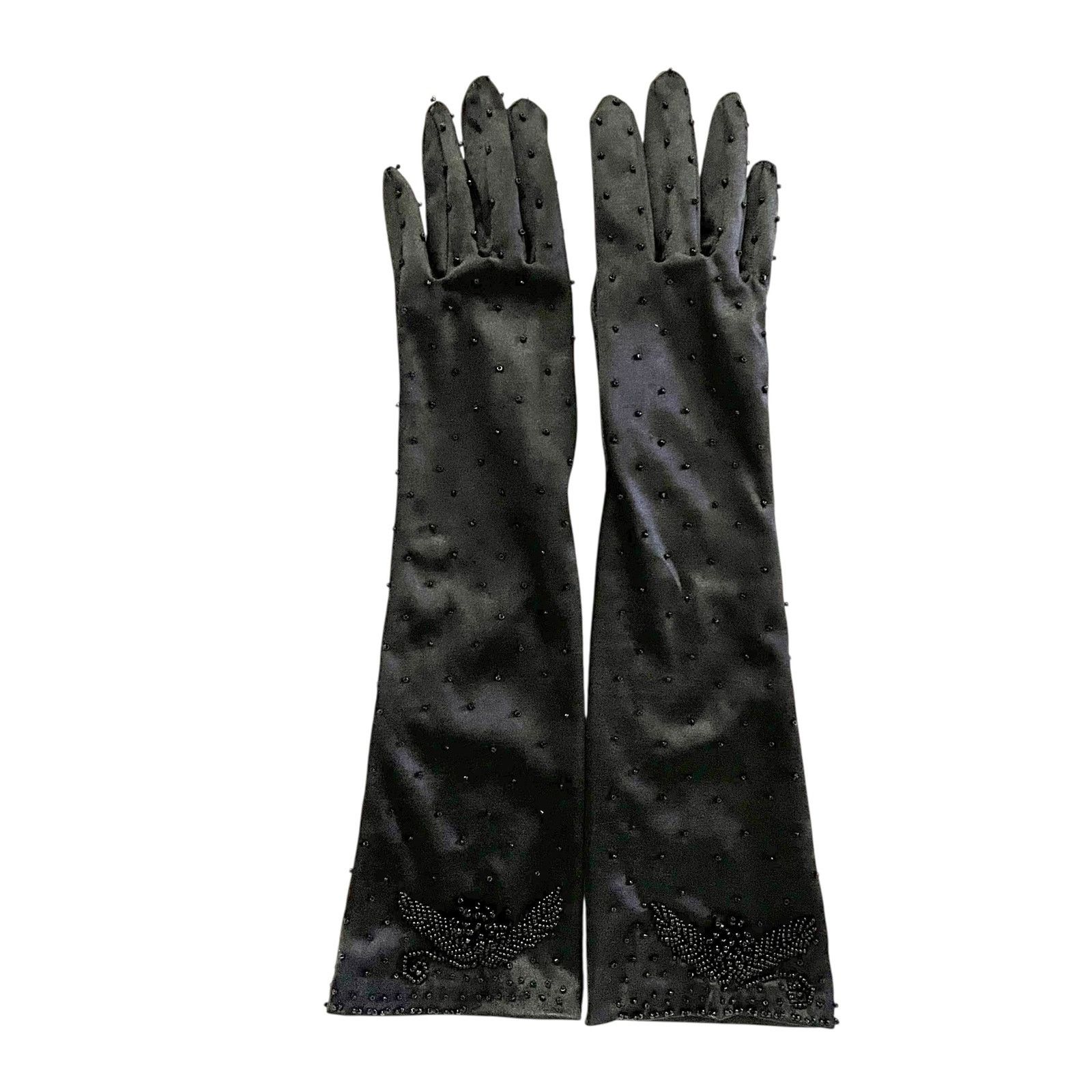 Vintage Vintage Beaded Black Satin Long Formal Evening Gloves S/M Size ONE SIZE - 3 Thumbnail