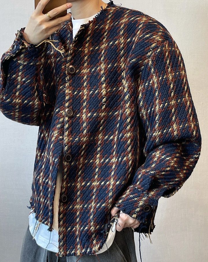 Vintage Avant garde fashion distressed plaid mixed raw jacket | Grailed