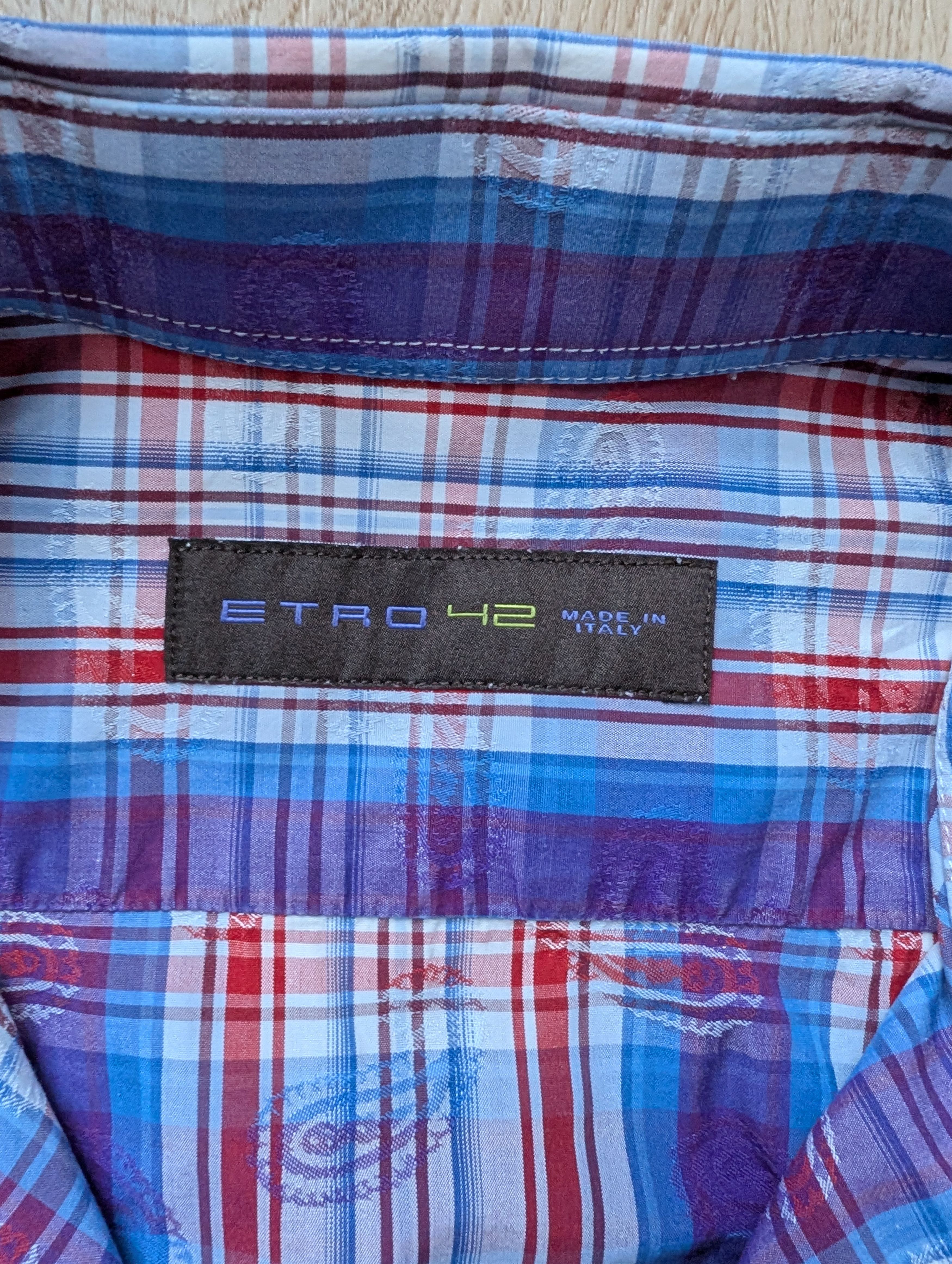 Etro Etro Shirt 42 Paisley Blue Red Check Cotton Long Sleeve Size US XL / EU 56 / 4 - 5 Thumbnail