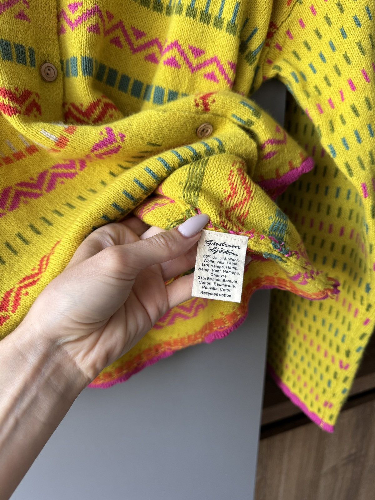 Gudrun Sjoden Güdrun Sjoden Scandinavian Wool Hemp Blend Ethnic Cardigan Size L / US 10 / IT 46 - 3 Thumbnail