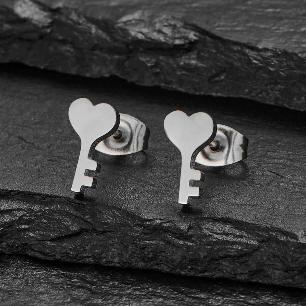 Jewelry Keys Love Heart Mini Stud Earrings Charm Earring Gift Size ONE SIZE - 1 Thumbnail