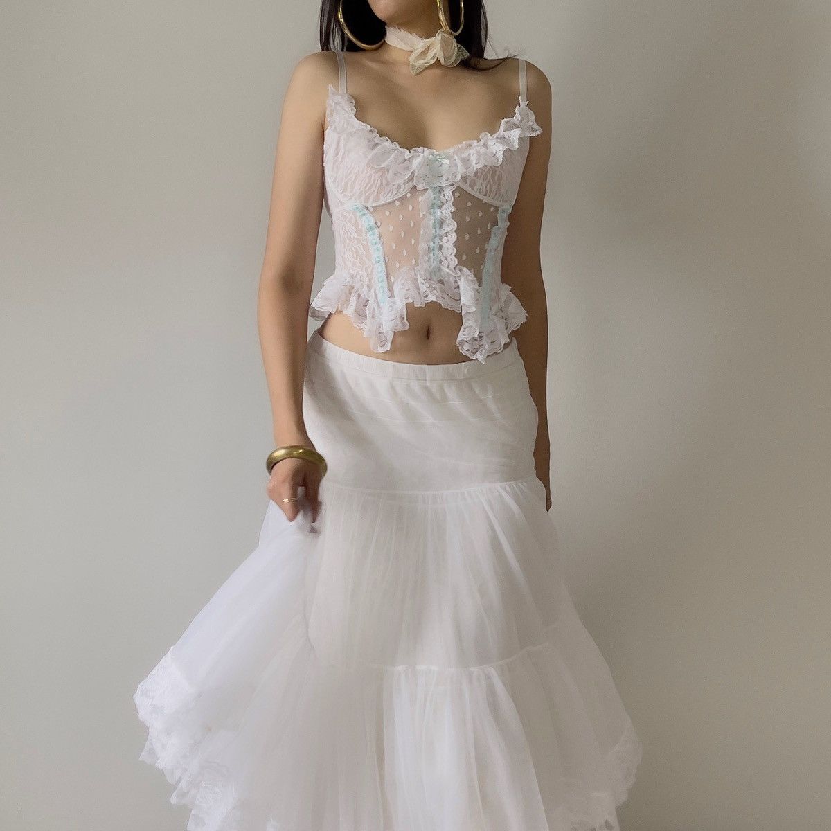 Vintage Vintage Romantic White Lace Sheer Camisole (S-M) Size M / US 6-8 / IT 42-44 - 3 Thumbnail